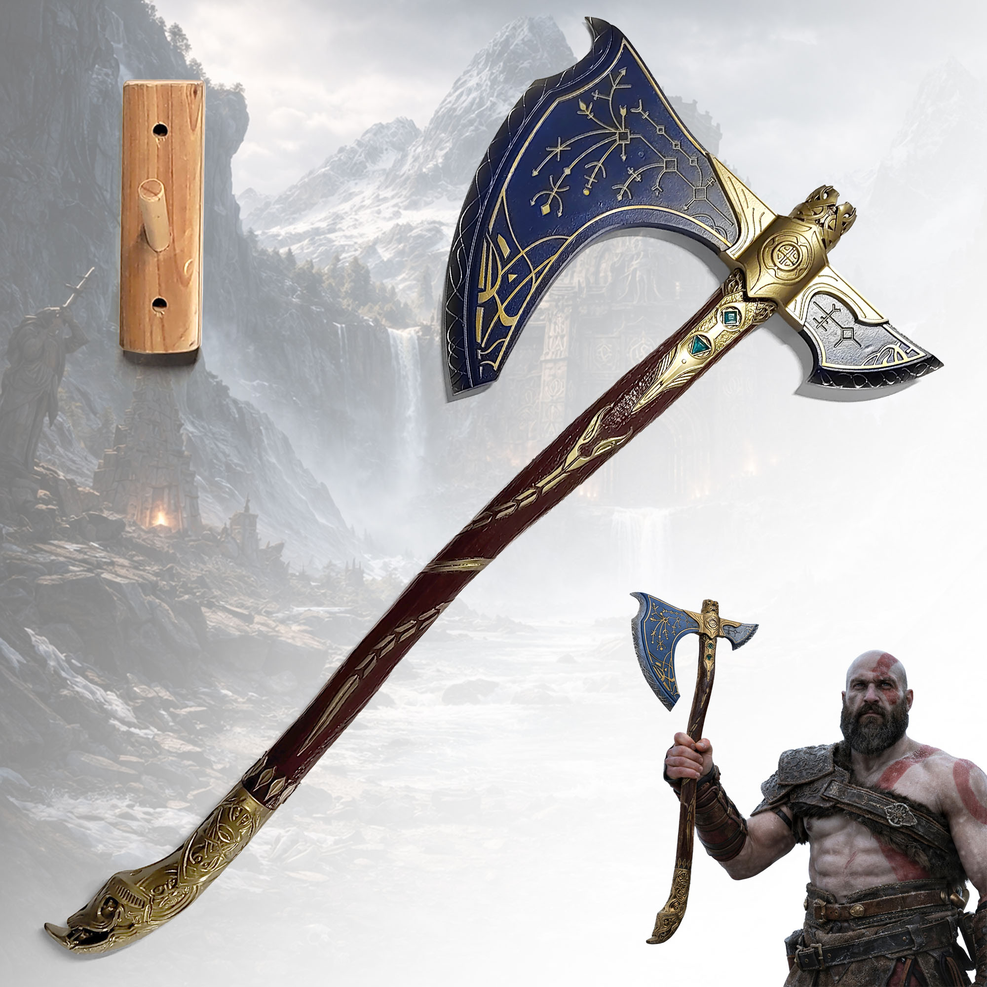 God of War Leviathan Axt 98cm | Massive 4kg Metall Replik mit Leuchteffekt & Wandhalterung | Kratos Waffe mit Stahlkern & Fiber-Griff | Ragnarök Gaming Deko