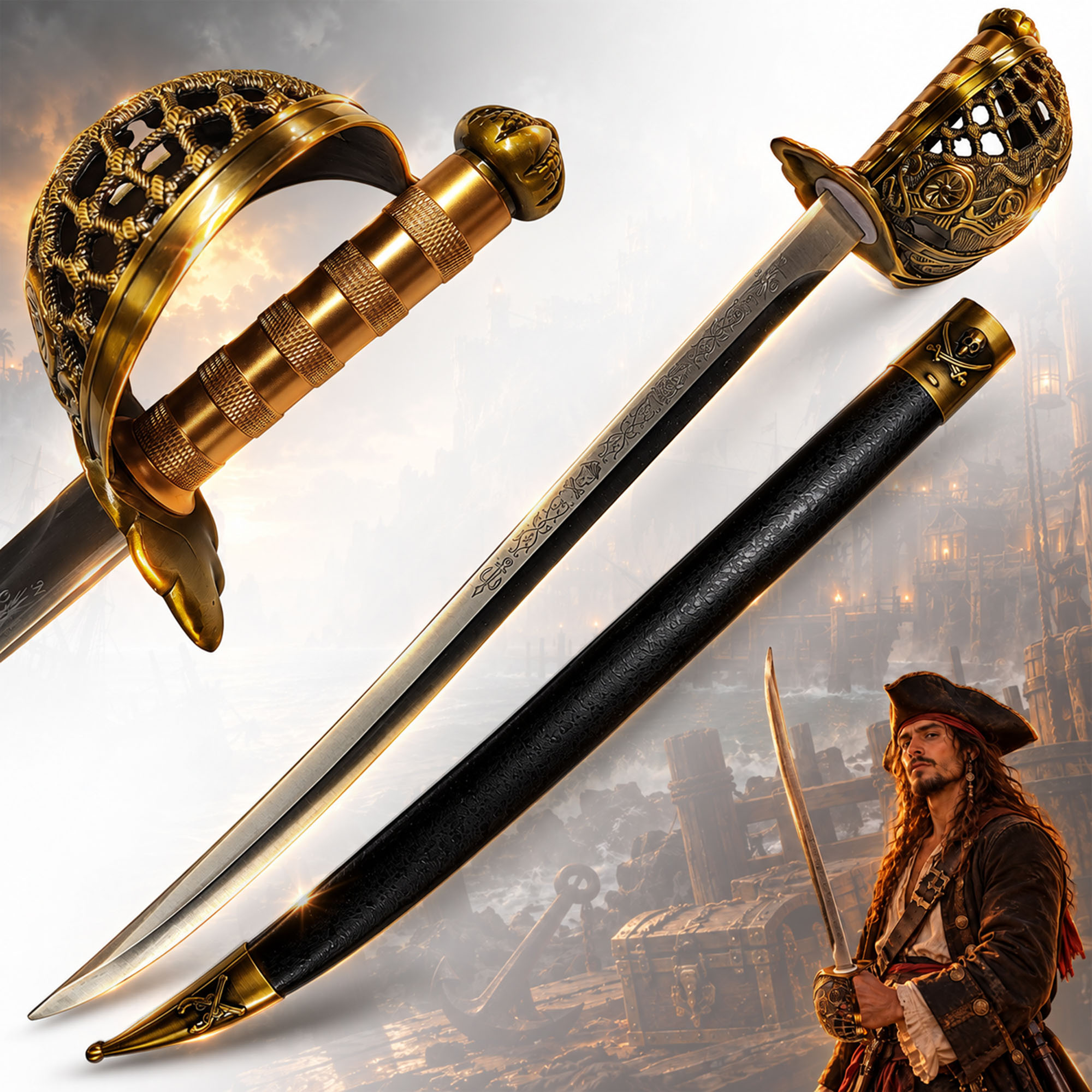 Fluch der Karibik Jack Sparrow Piratensäbel Stahl Replik Inkl Scheide 78 cm