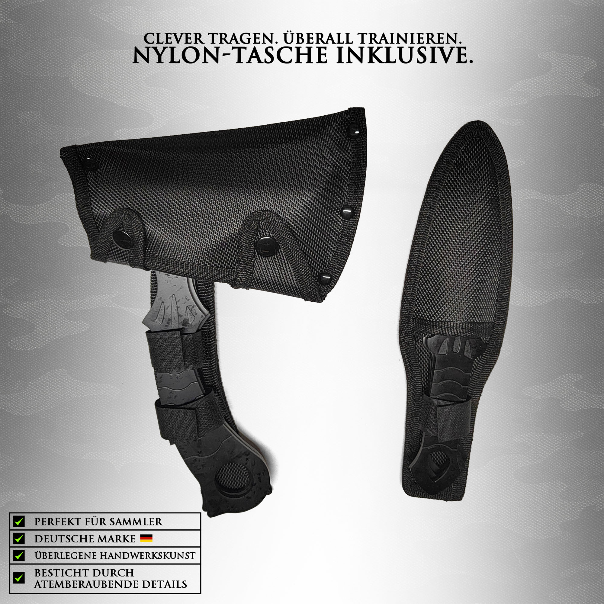 Wurfmesser & Wurfäxte Set 6-teilig – 3 Messer + 3 Äxte mit Nylon Tasche – 3Cr13 Stahl Throwing Set für Zielwerfen, Training & Outdoor