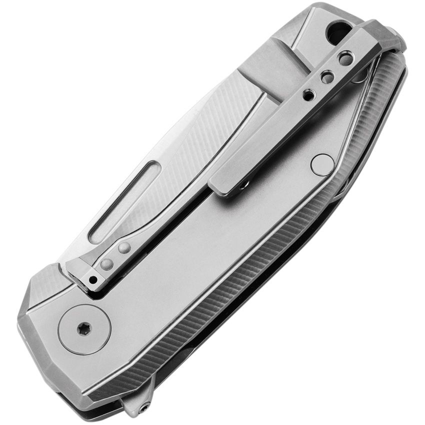 Nano-Messer, CPM-MagnaCut Satin Drop Point-Klinge, Grauer Titangriff
