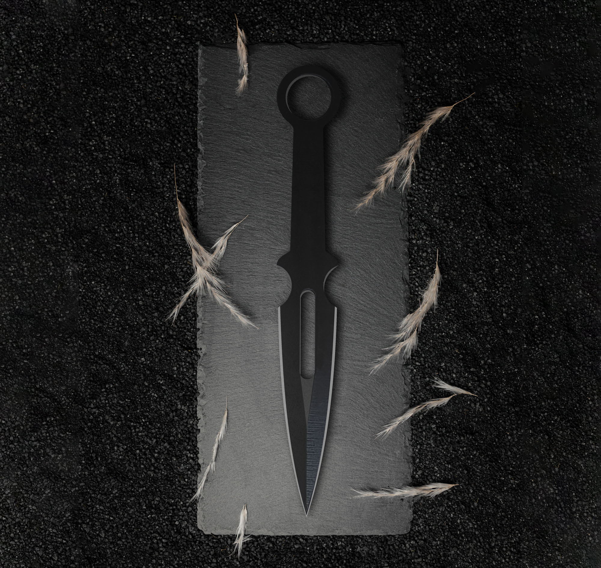 12 Schwarze Wurfmesser mit Scheide, Edelstahl-Kunai