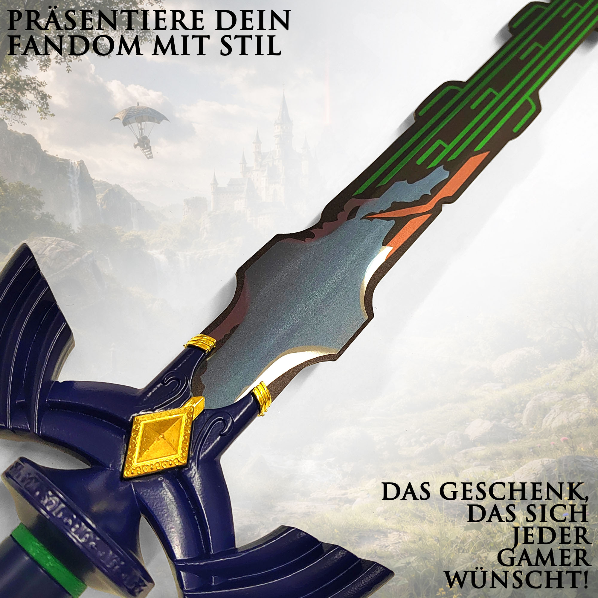 Zelda Meisterschwert Relic Reborn Replik 98 cm mit Wandhalter – Master Sword Deko Schwert mit Stahlklinge – Legend of Zelda Fanartikel Cosplay Sammlerstück inkl. Holz Wandtafel