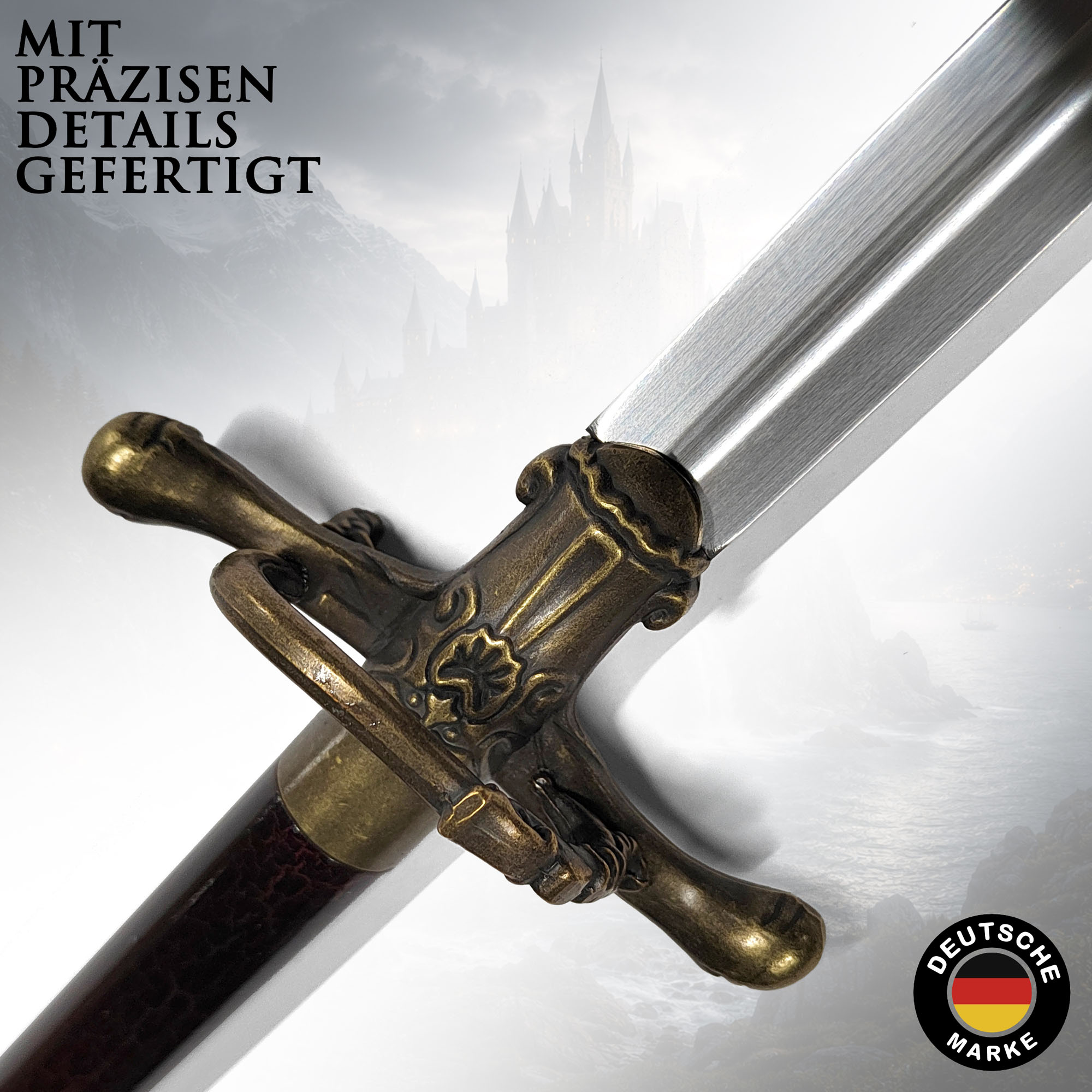 Game of Thrones Schwert Nadel von Arya Stark 97cm | Offizielle Needle Replik mit Haus Stark Wolf-Wandhalterung | GoT Deko Waffe