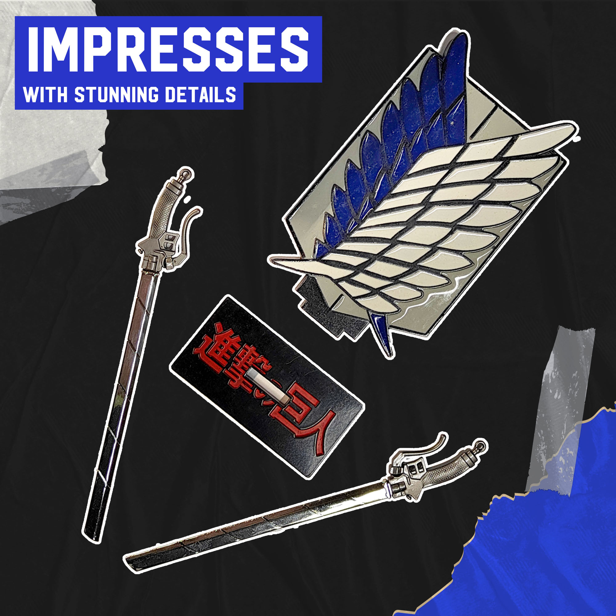 Attack on Titan – Dual ODM Gear Blade Brieföffner Schwerter mit Wings of Freedom Ständer