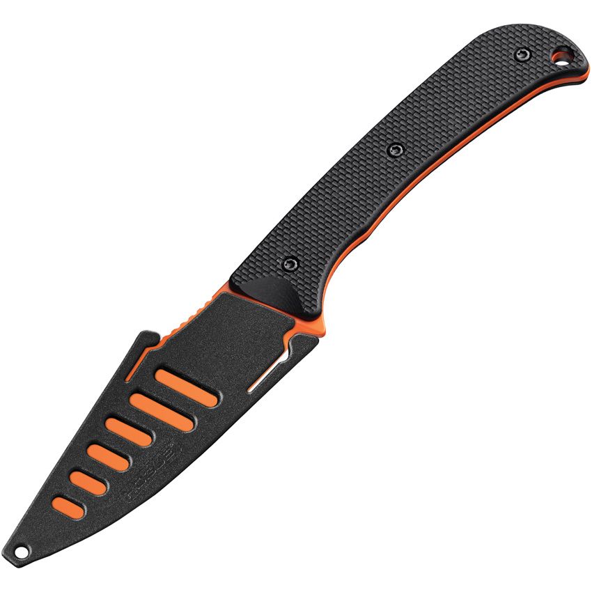 Extrak, CPM-M4 Hunter Orange Clip Point, schwarzer G10-Griff, Kydexscheide