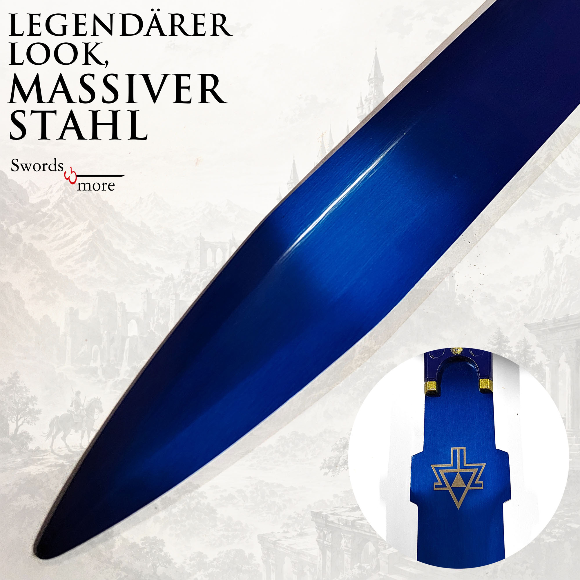 Zelda Master-Schwert Link: Blaue Stahlklinge Replik inkl. Holzscheide 108cm