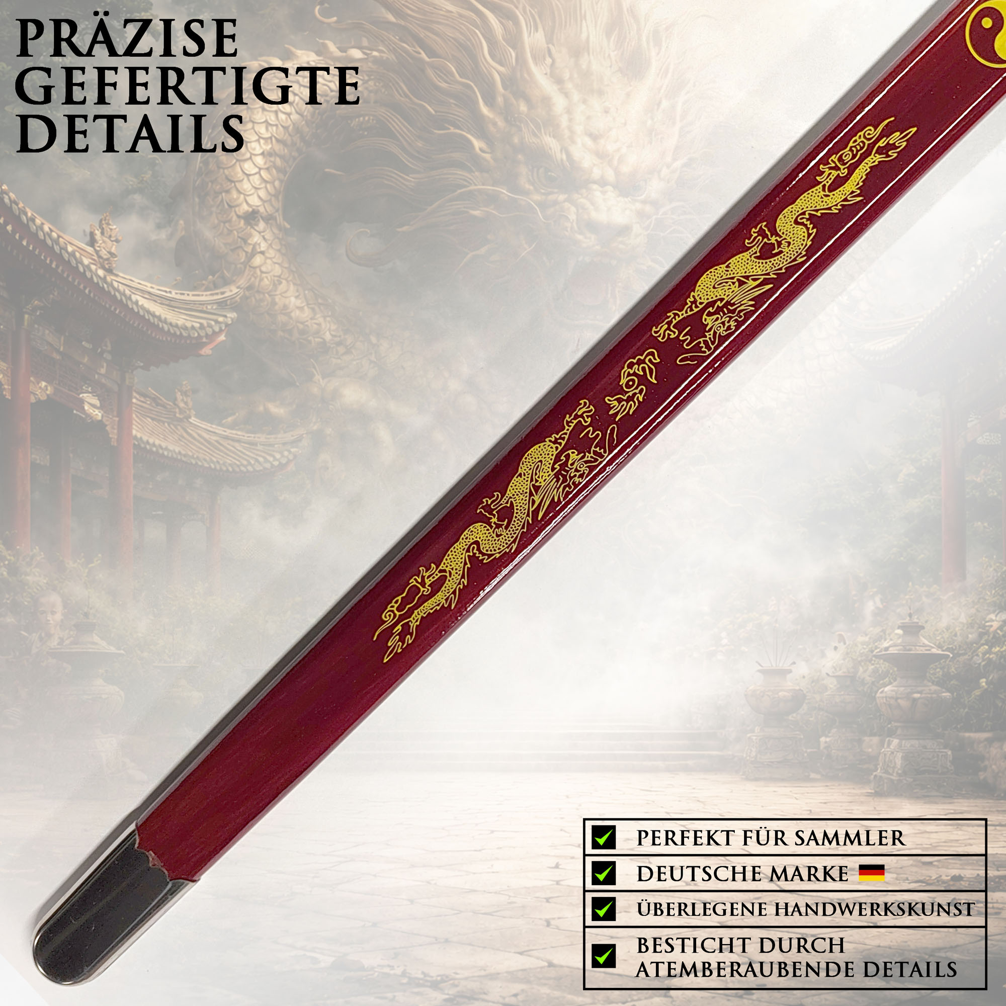 Tai Chi Schwert Jian mit fester Klinge 71cm | Leichtes Übungsschwert aus Stahl mit Holzscheide & Tasche | Chinesisches Schwert für Training, Formen & Meditation