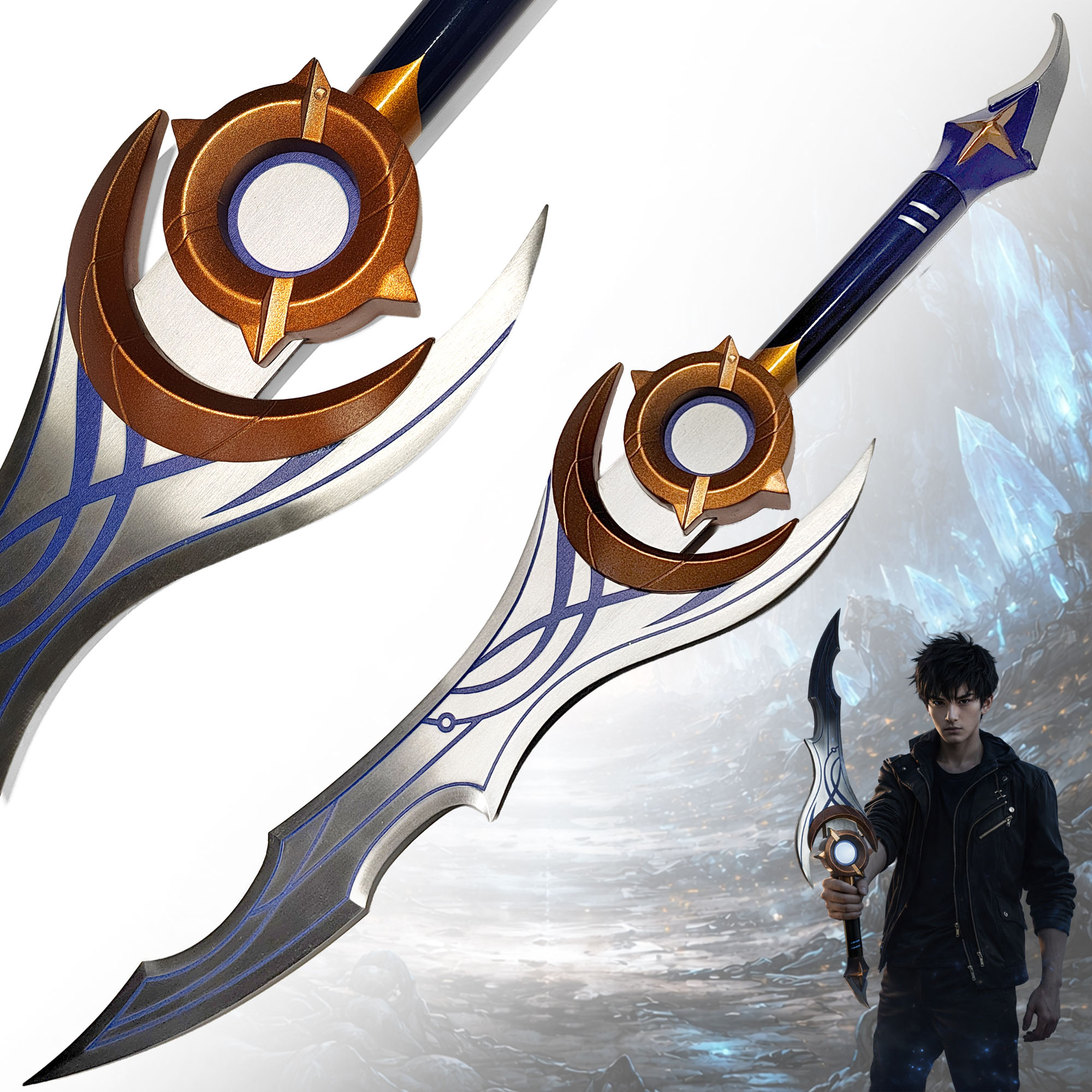 Solo Leveling Night Blade Moon Shadow Schwert Silber 71,5 cm – Anime Replik mit Ständer – Edelstahl Klinge Cosplay Deko Sammlerstück