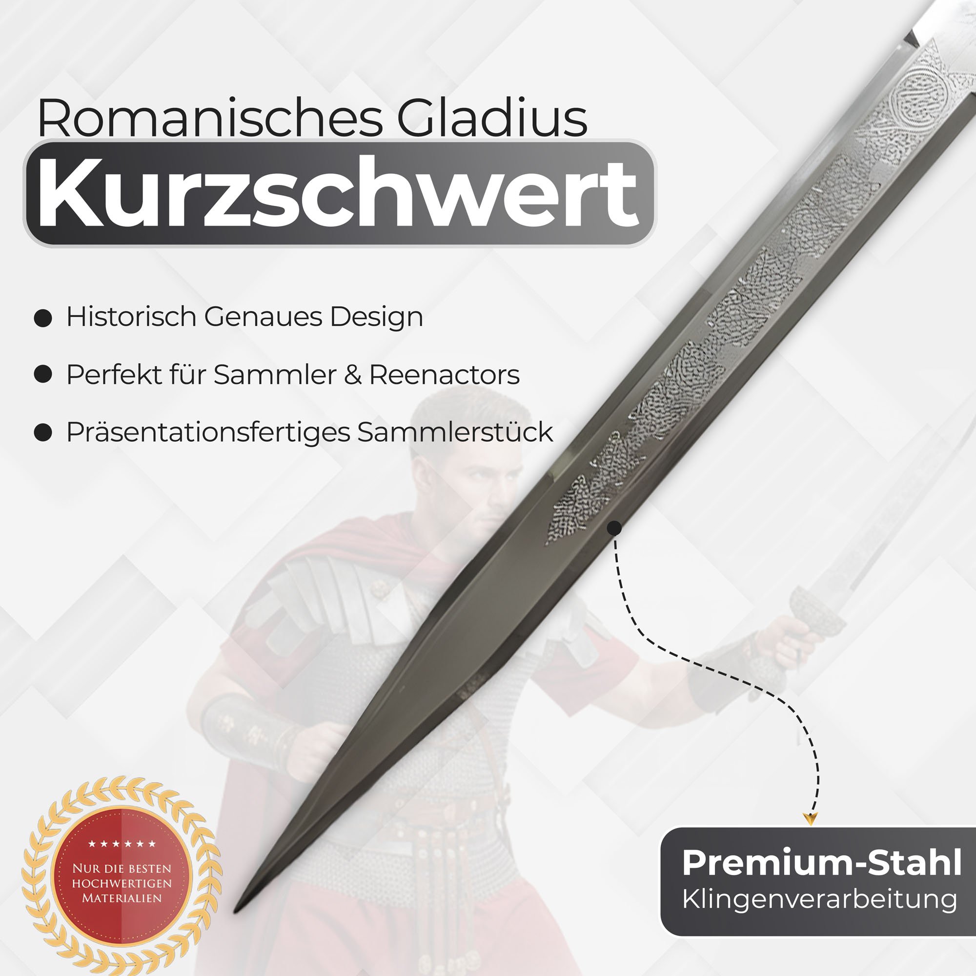 Römisches Gladius Schwert 76cm | Massives Kurzschwert der Römischen Legion (1,2kg Stahlklinge) | Historische Militaria Replik mit Holzscheide & Metallbeschlägen