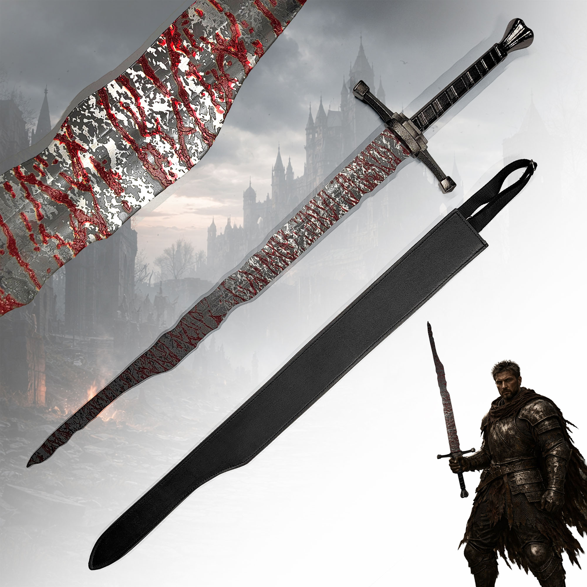 Dark Souls III Gaels Großschwert 107 cm – Slave Knight Gael Schwert Replik mit Scheide – Steel Greatsword Fantasy Sammlerschwert Cosplay Deko Waffe
