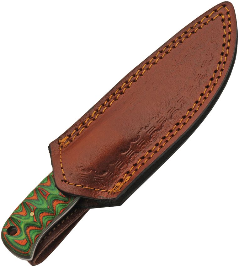 Damast Jagdmesser, orange/grün