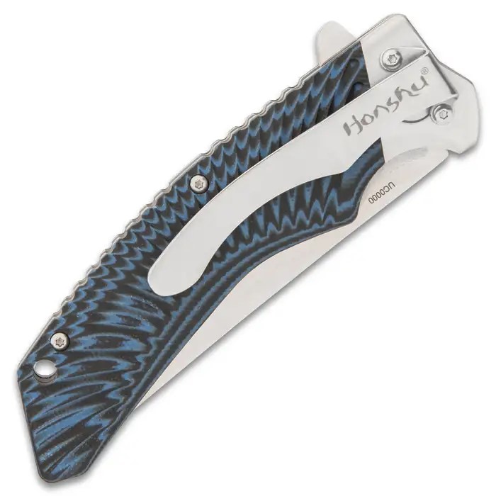 Honshu schwarz/blau Sekyuriti Kugellager Taschenmesser - D2 Werkzeug Stahlklinge