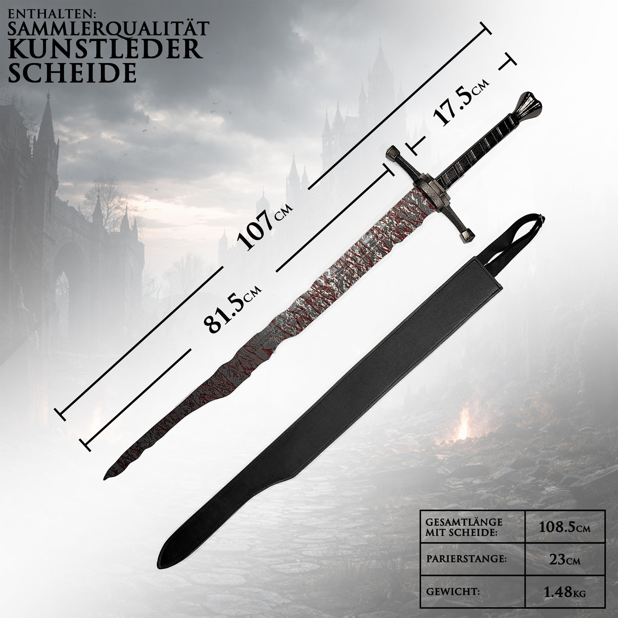 Dark Souls III Gaels Großschwert 107 cm – Slave Knight Gael Schwert Replik mit Scheide – Steel Greatsword Fantasy Sammlerschwert Cosplay Deko Waffe