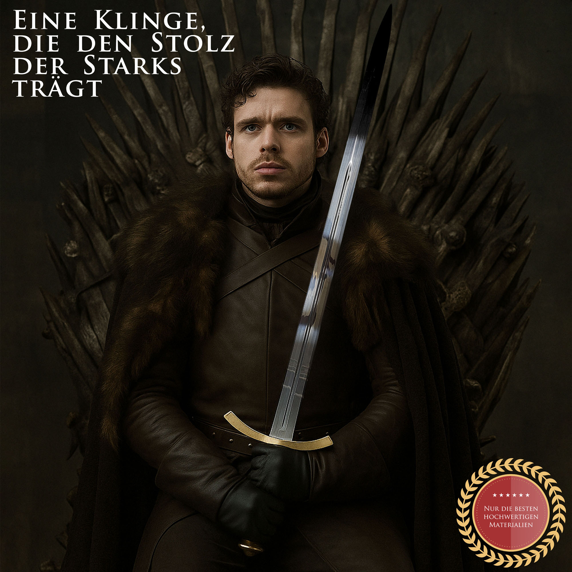 Game of Thrones Schwert von Robb Stark 101cm | Replik des Königs des Nordens mit Wandhalterung | Haus Stark Deko Waffe | GoT Sammlerschwert