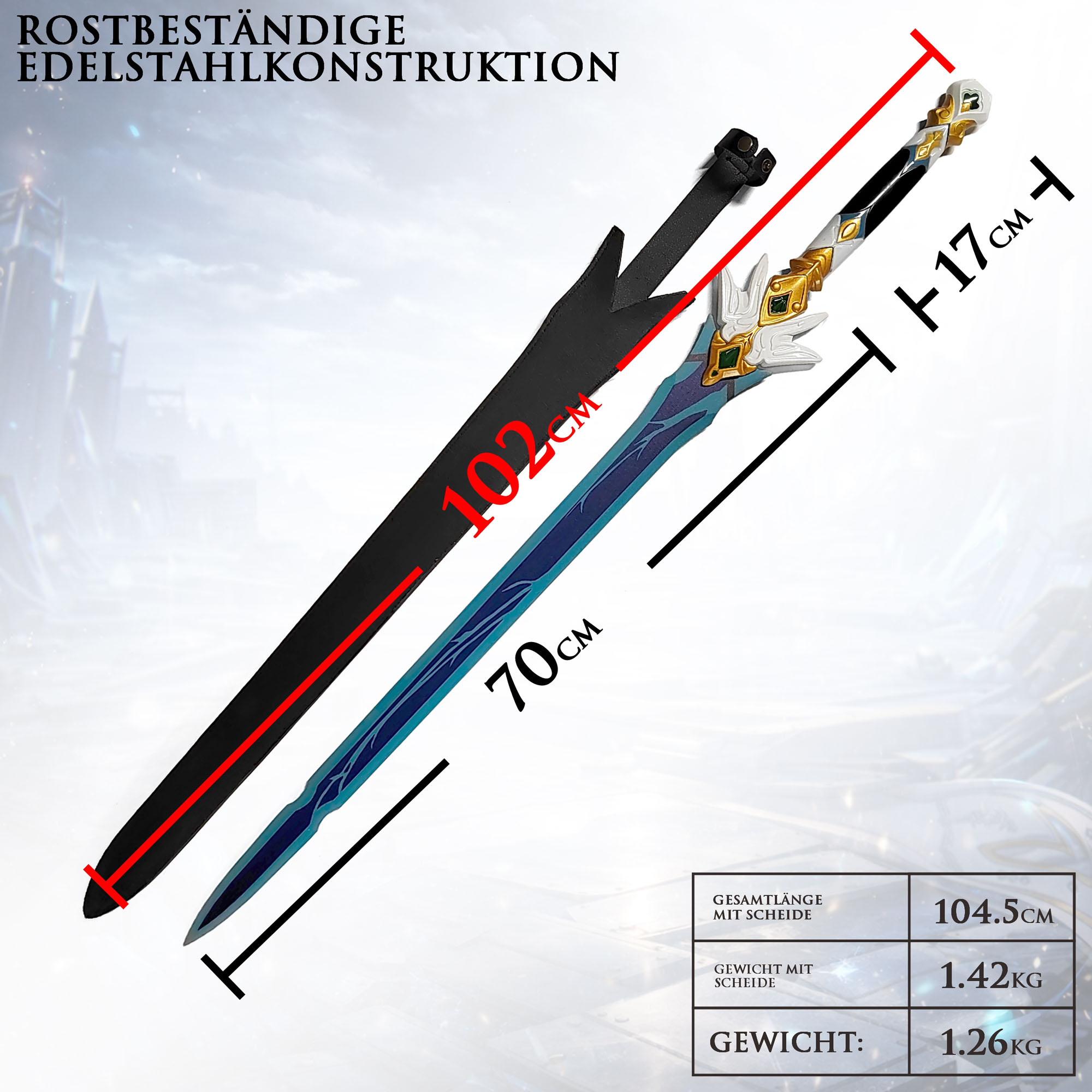 Honkai: Star Rail Yanqing Schwert 104,5cm | Edelstahl Replik mit PU-Scheide | Xianzhou Luofu Cosplay Waffe & Gaming Deko | HSR Merch