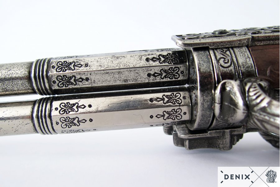 Doppellauf Steinschlosspistole Fr. 18. Jhdt. Metall, Kunststoff