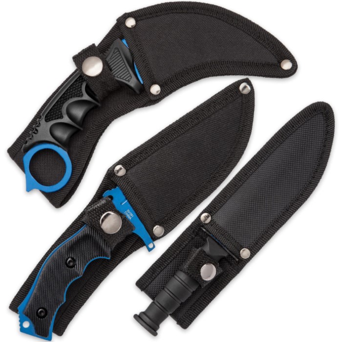 3-tlg. Messerset Atomic Blue Karambit - Jagdmesser – Militärmesser