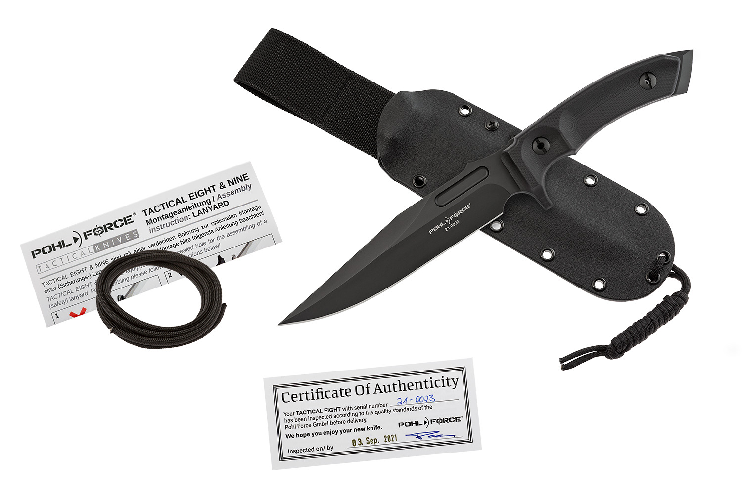 Tactical Eight BK mit Kydex-Scheide, Lanyard