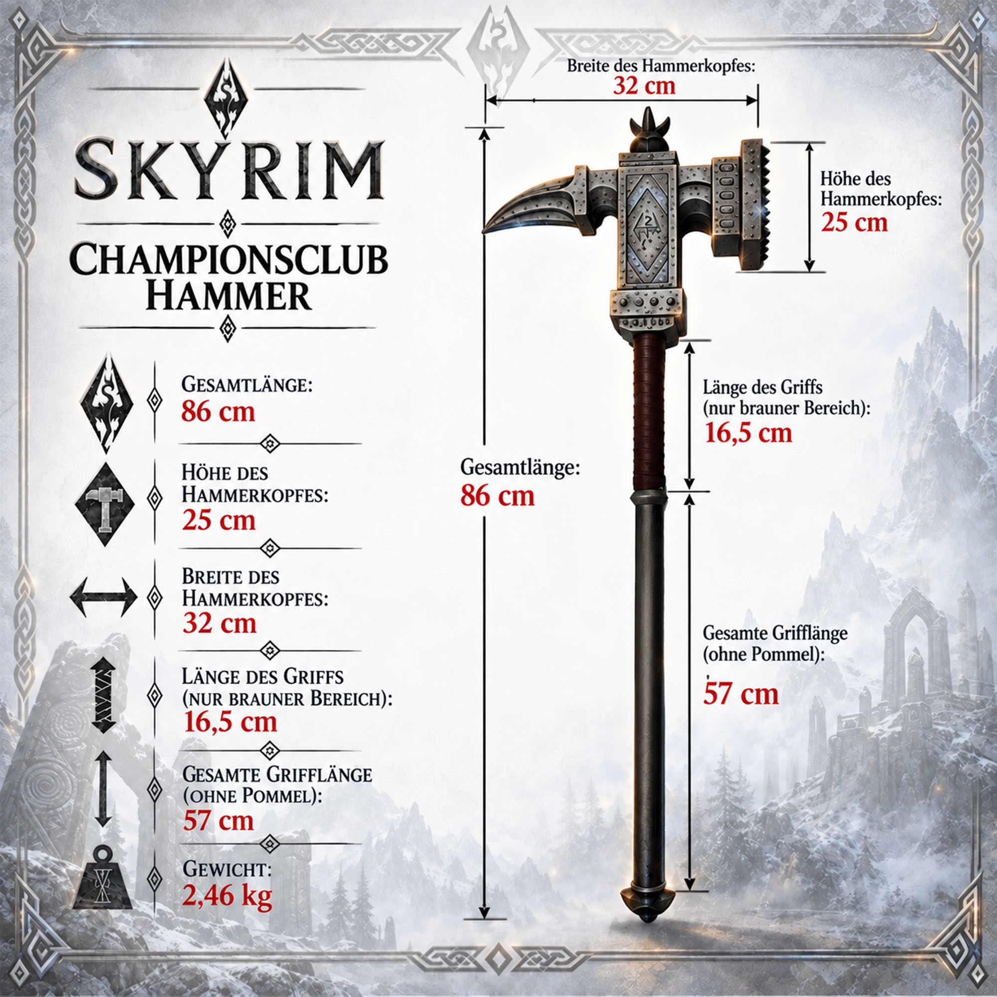 Skyrim Dragonborn Champions Club Hammer Metall Replik Inkl Wandhalter 86 cm