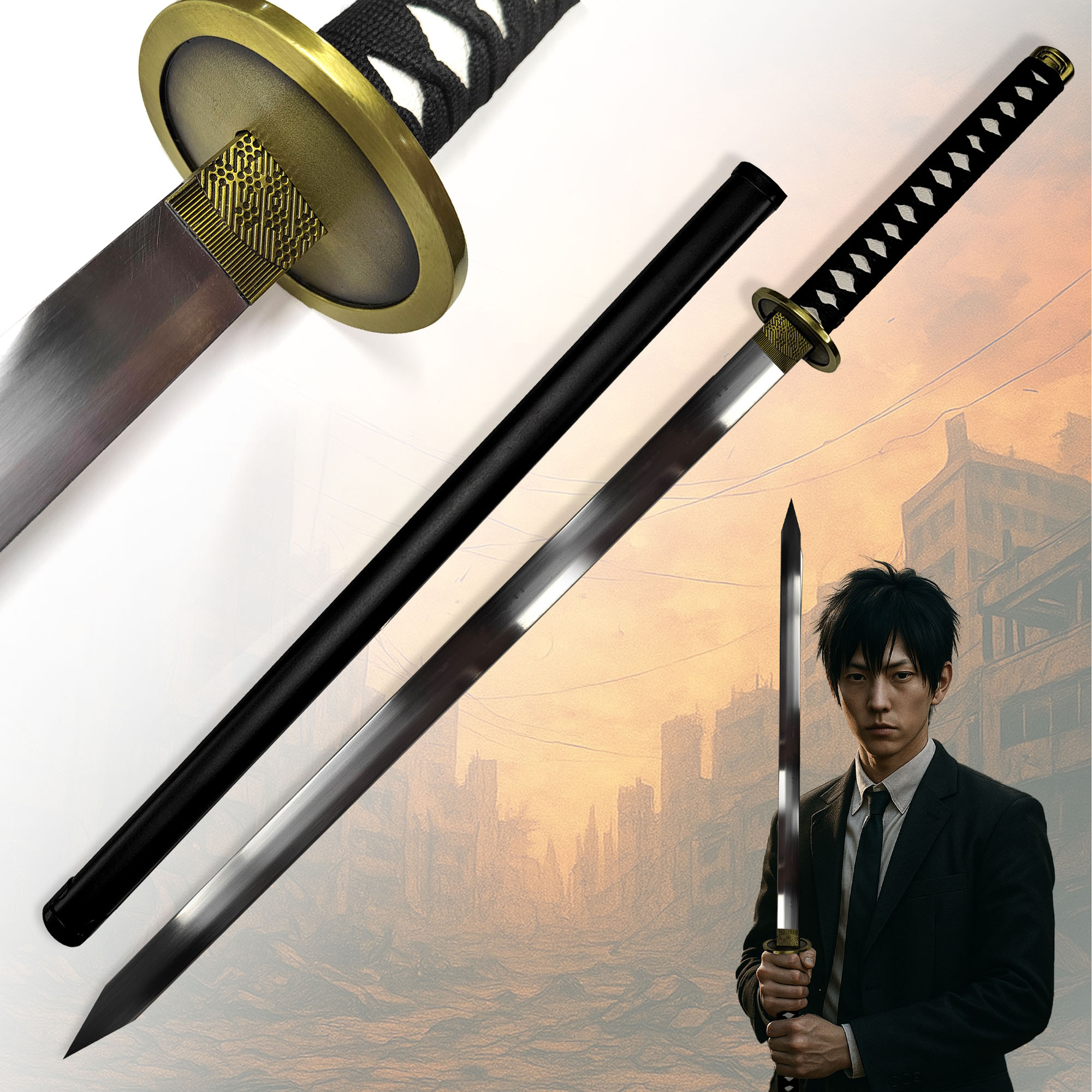 Chainsaw Man - Hayakawa Aki's Katana mit Scheide (Gerade Klinge)