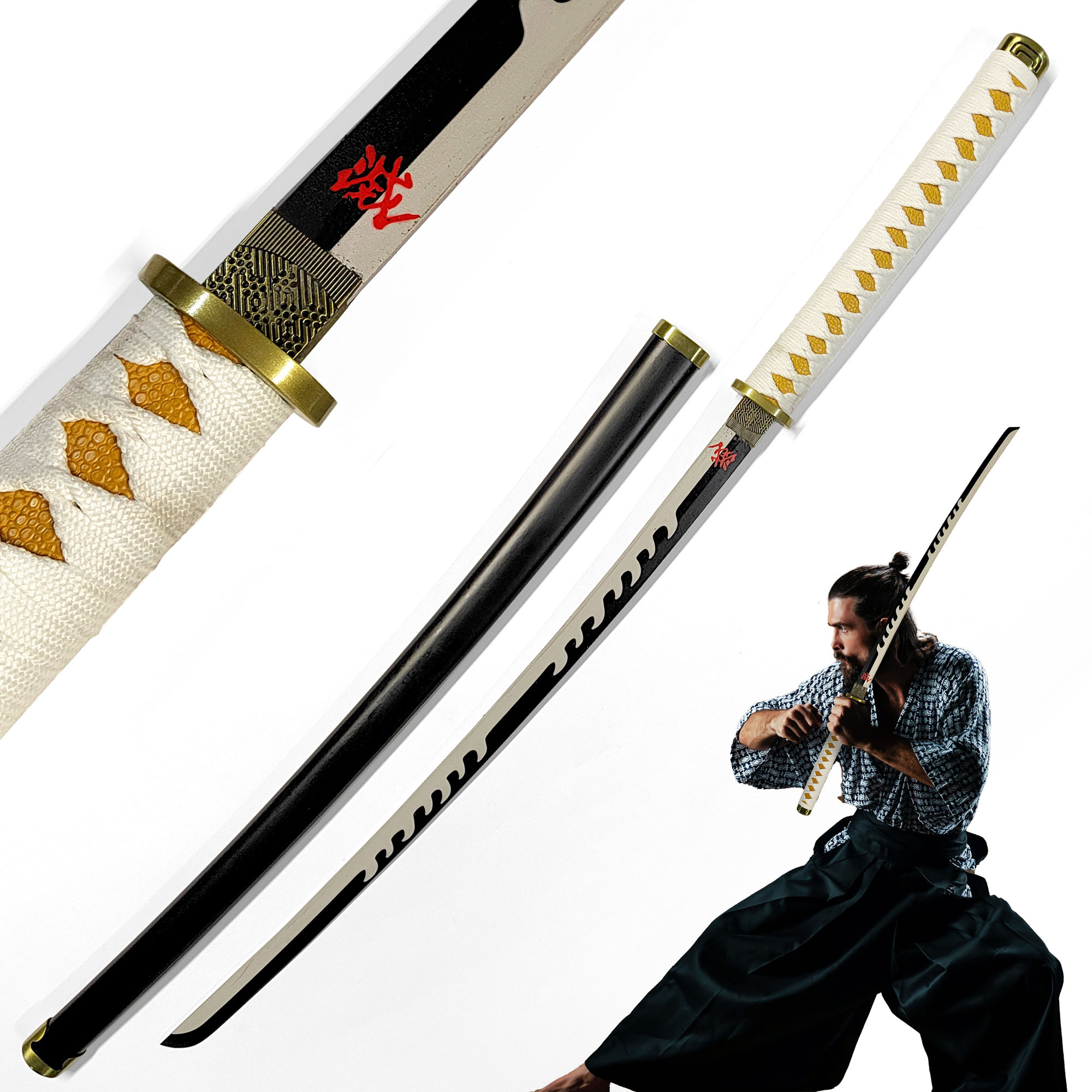 Demon Slayer - Tsugikuni Yoriichi's Schwert mit Scheide, Demon Slayer Katana, Stahl Schwert, Samurai Schwerter echt, Demon Slayer Schwert, Demon Slayer Cosplay, Animefans, Anime Schwert