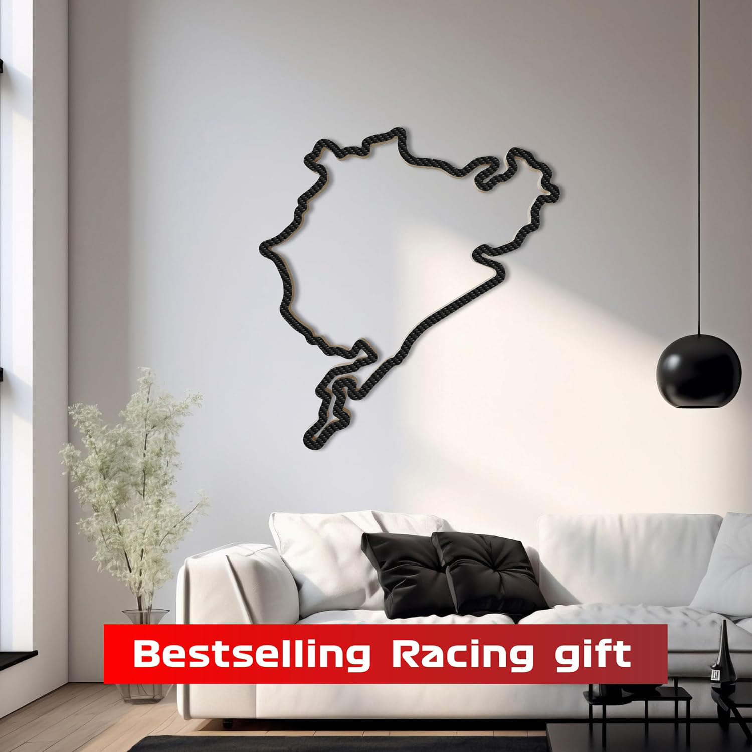 Rennstrecke Nürburgring Gesamtstrecke mit Carbonfolie, Wandverzierung, 92 cm, Holzskulptur, Geschenk, Wanddekoration für Fans von Autorennen, Formel 1 Geschenk, schwarz