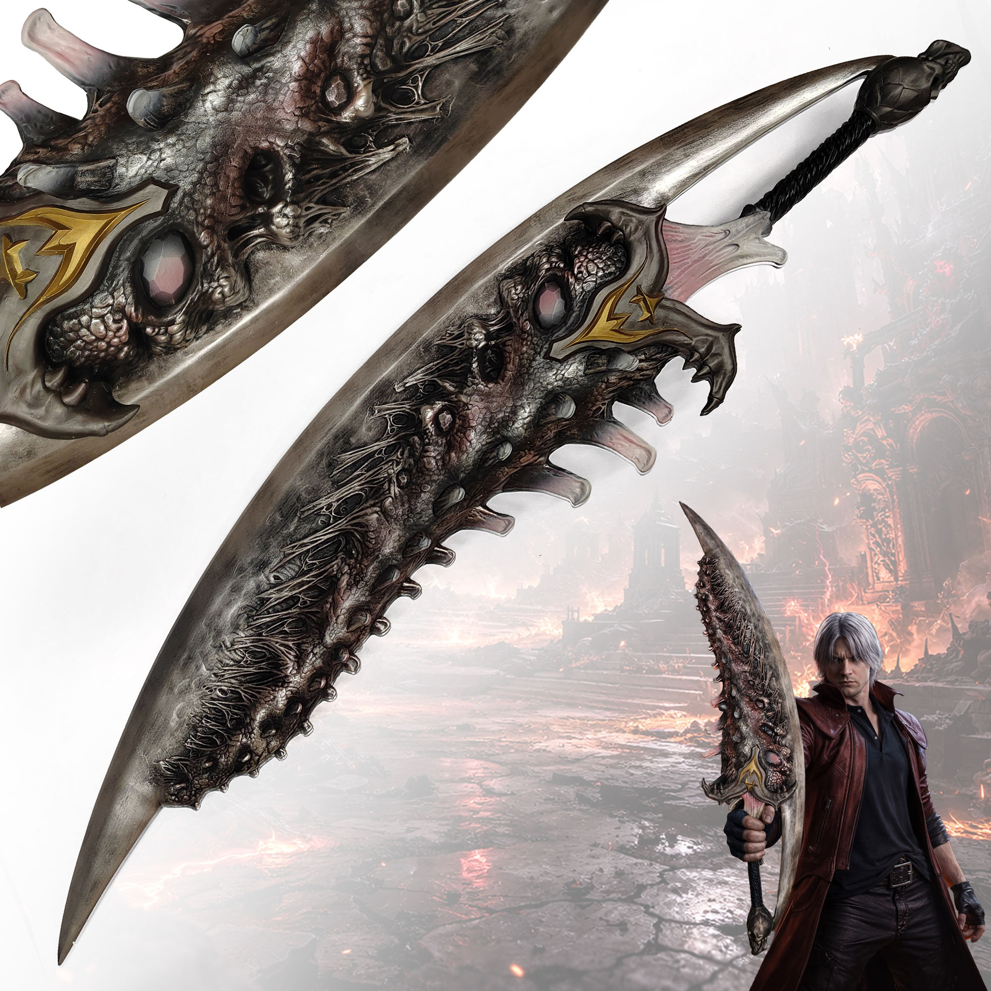 Devil May Cry 5 Sparda Schwert Replik 134 cm – Devil Arm Sparda 1:1 Deko Riesenschwert aus Harz und Fiberglas – DMC 5 Sammlerstück Cosplay Waffe Legendärer Dunkler Ritter