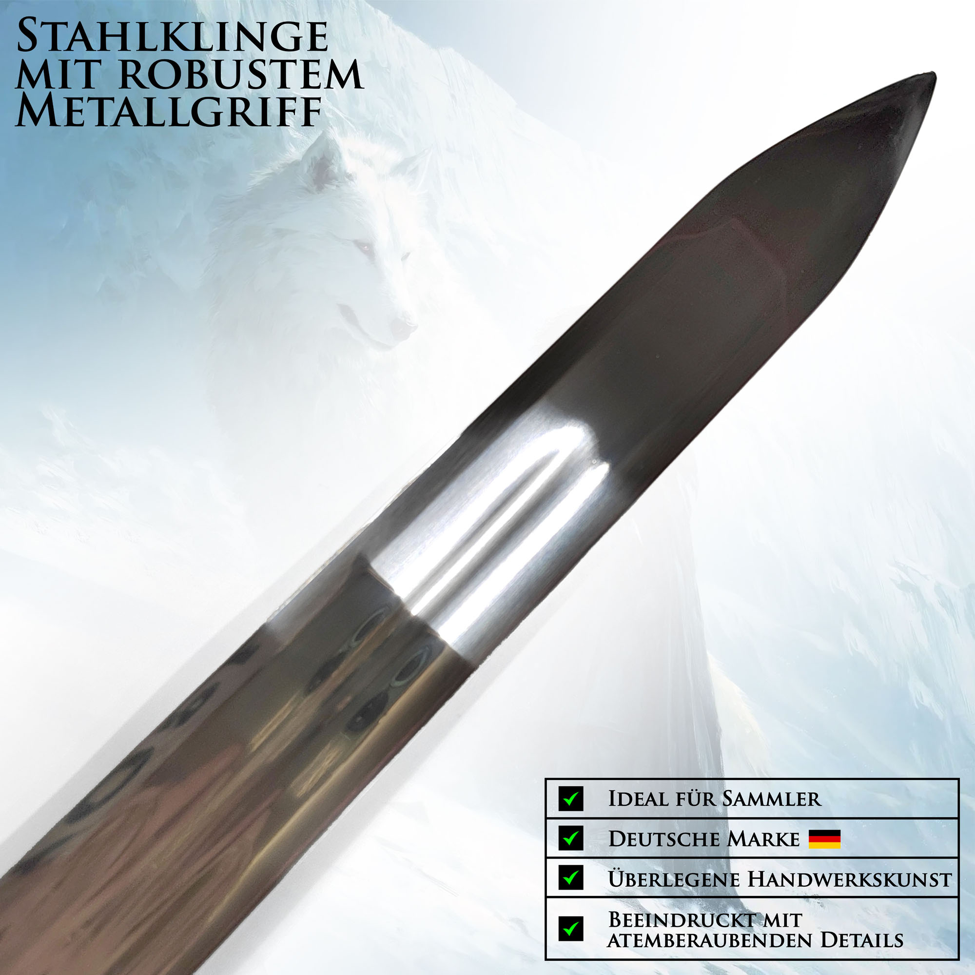 Game of Thrones Schwert Langklaue von Jon Schnee | Longclaw Replik 105cm | Deko Waffe mit Wolfsknauf & Wandhalterung | GoT Sammlerschwert
