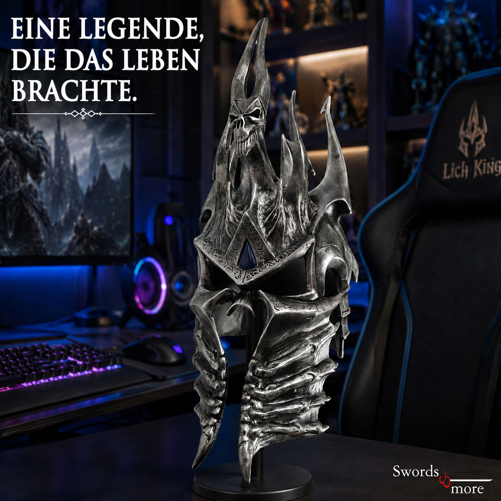 World of Warcraft Lichkönig Helm der Herrschaft: 3 kg Replika & Holzständer