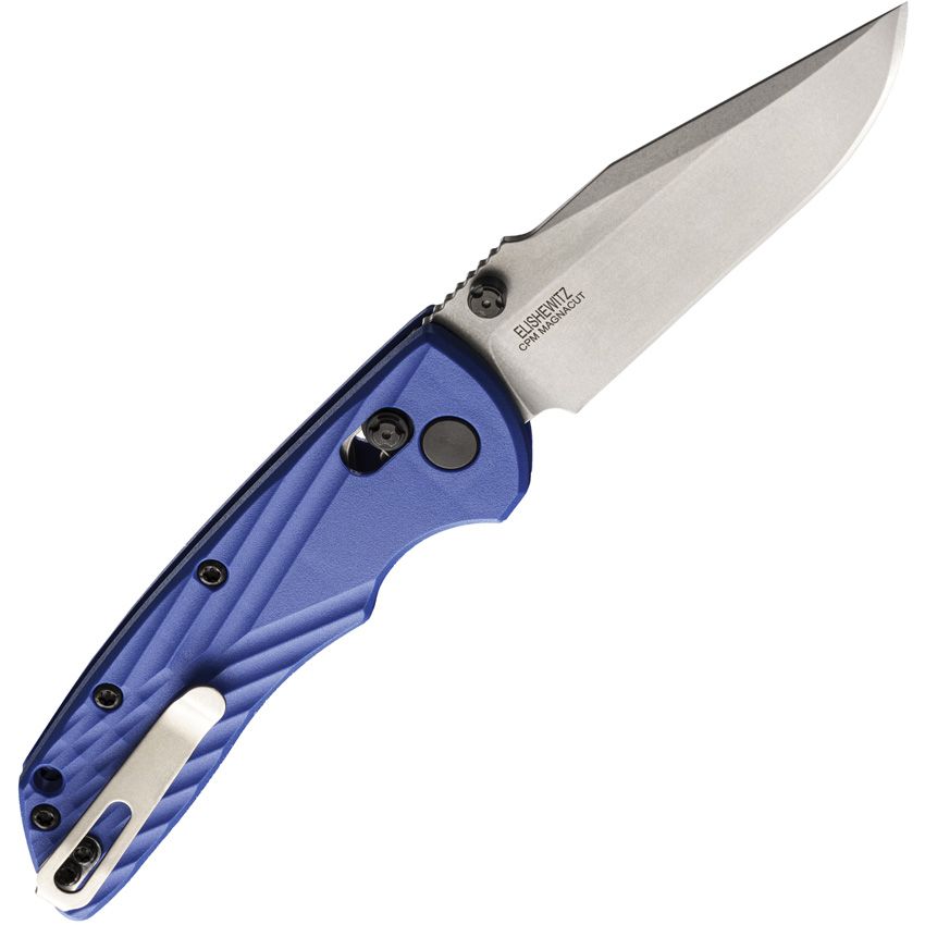 Deka ABLE, CPM-MagnaCut Stonewashed Clip-Point-Klinge, blauer Polymergriff