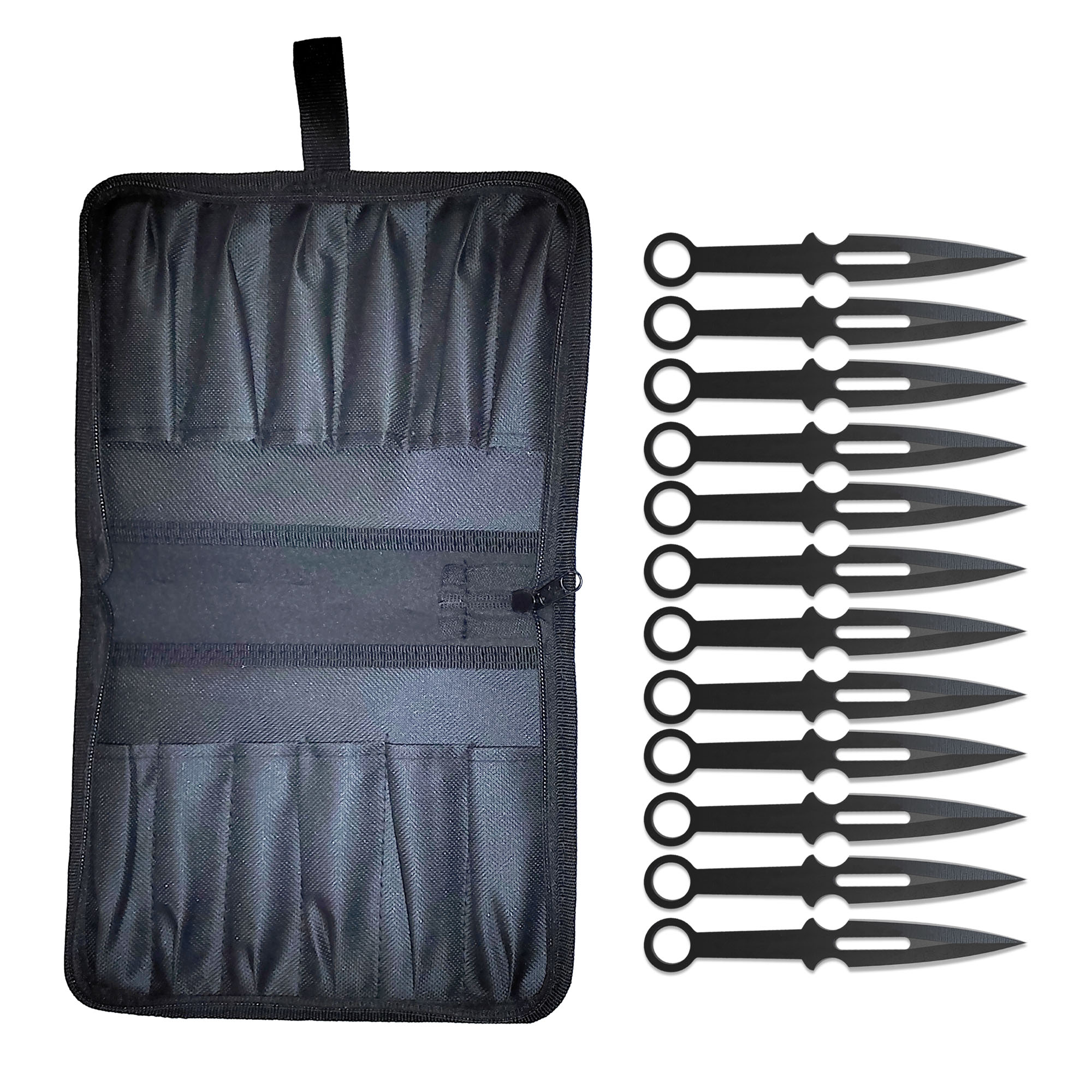 12 Schwarze Wurfmesser mit Scheide, Edelstahl-Kunai