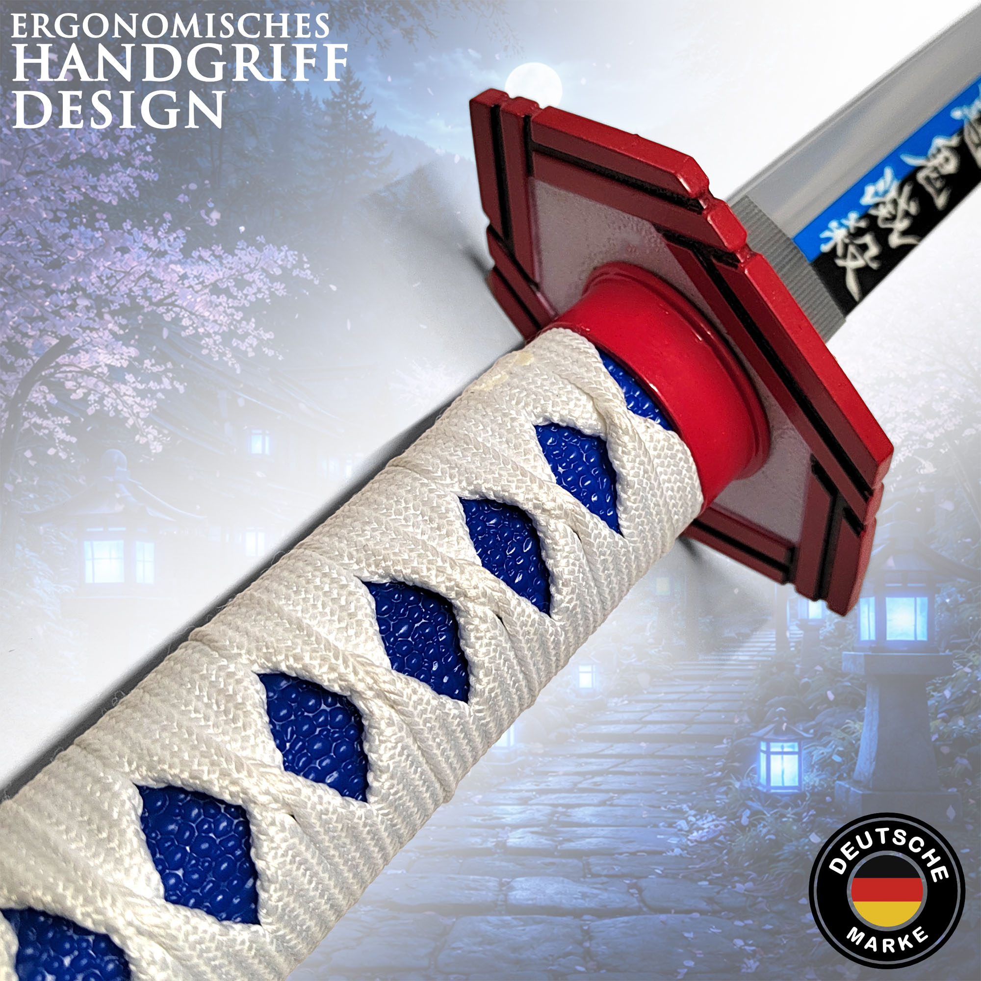 Demon Slayer Giyuu Tomioka Nichirin Katana 104 cm mit LED Klinge – Anime Schwert Replik mit Scheide & Ständer – 1045 Carbonstahl Cosplay Sammlerstück