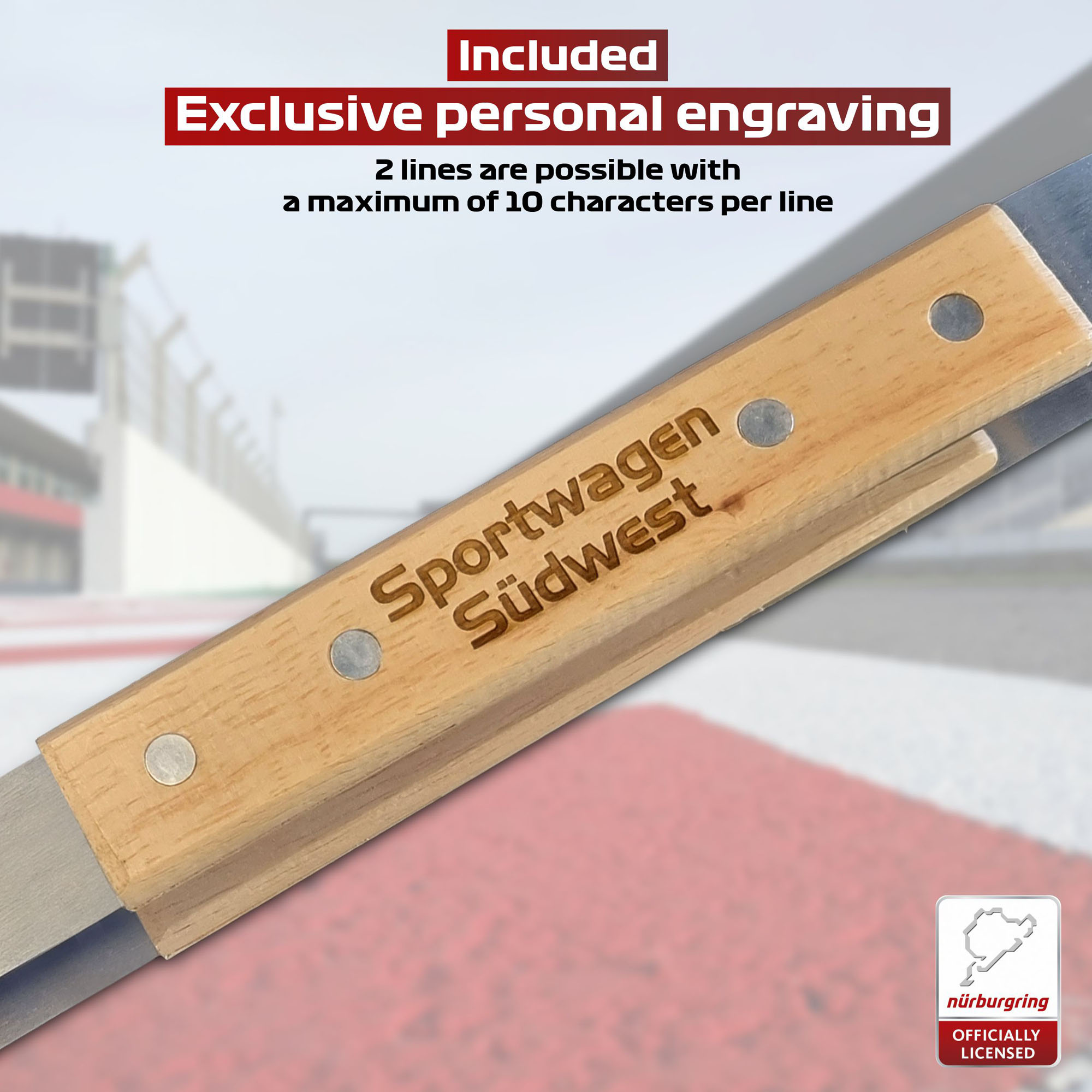 Nürburgring Grillzange mit persönlicher Gravur, BBQ Grillzange Edelstahl, Grillzange Holz, Grillzange lang, Ideal für Grillliebhaber, Robust und Langlebig, Küchenzange Perfekt für jeden Grillabend