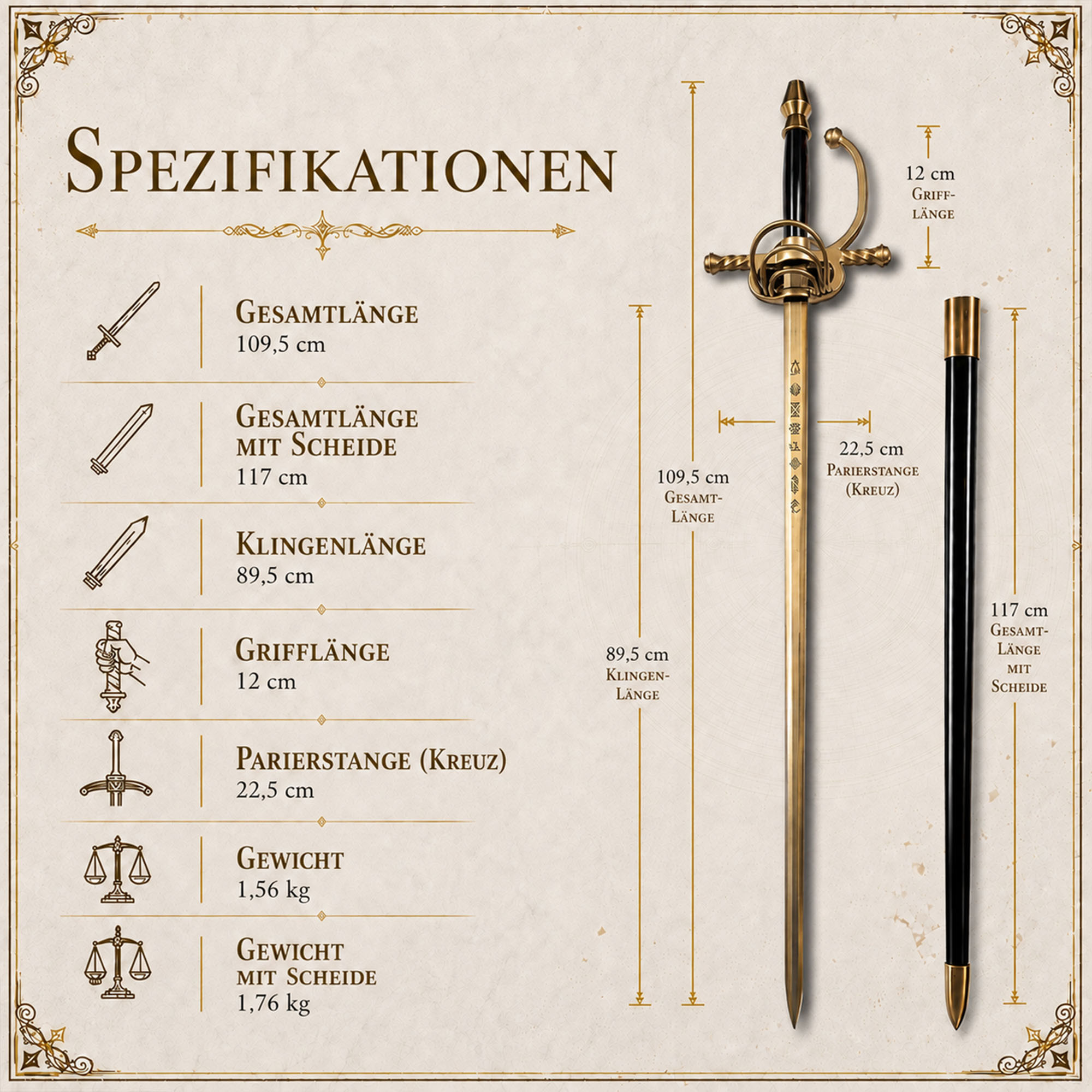 Clair Obscur Expedition 33: Maelles Rapier Stahl Replik & Holzscheide 117cm