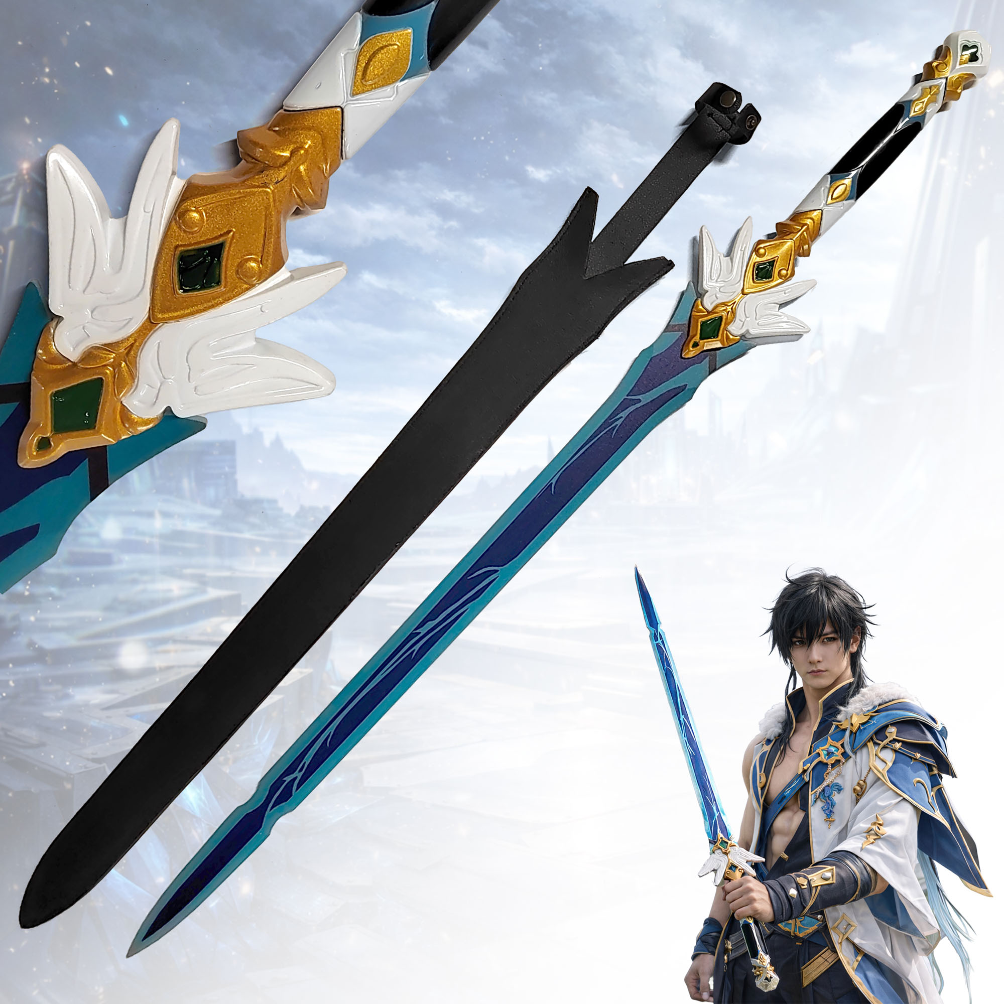 Honkai: Star Rail Yanqing Schwert 104,5cm | Edelstahl Replik mit PU-Scheide | Xianzhou Luofu Cosplay Waffe & Gaming Deko | HSR Merch