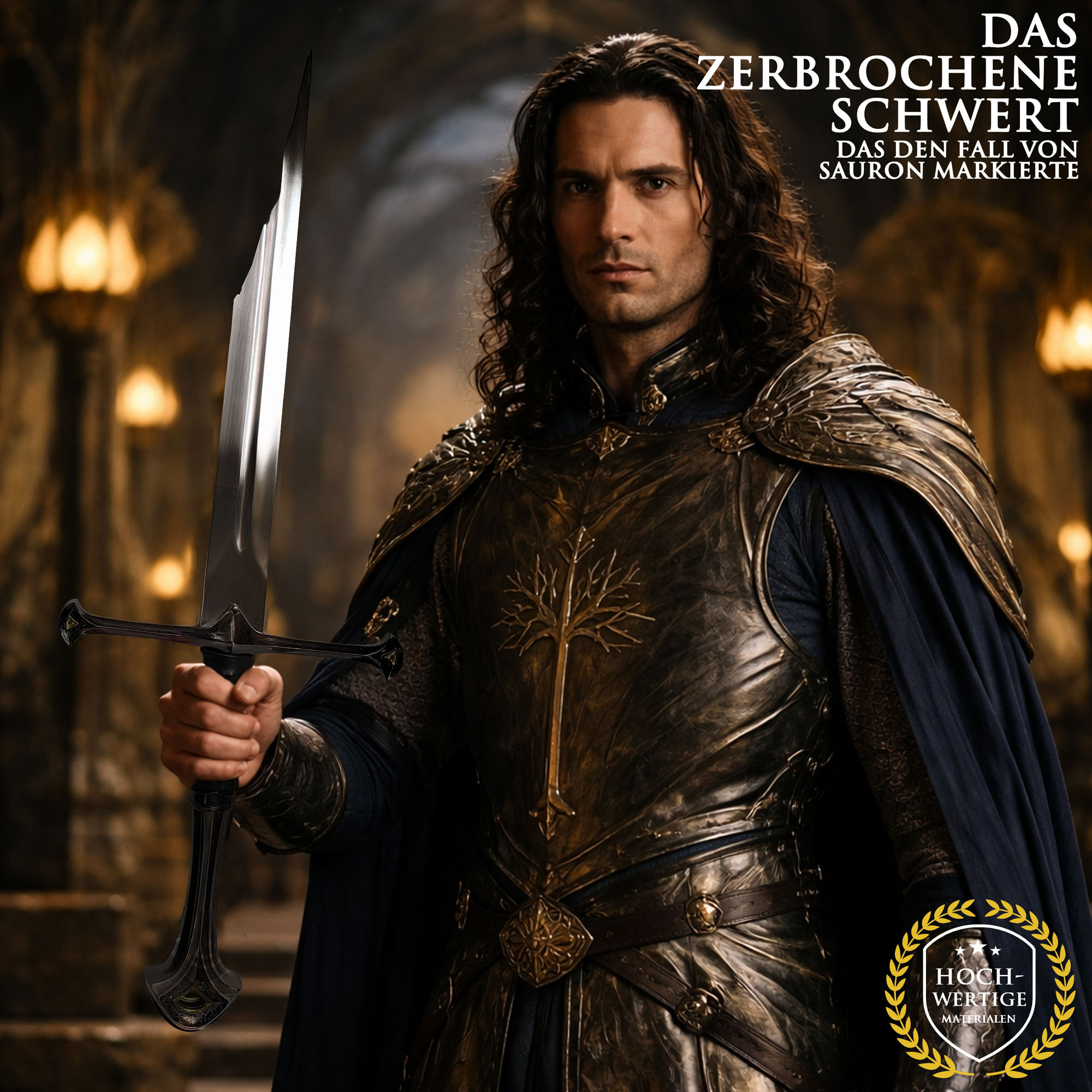 Herr der Ringe Narsil Schwert Replik 76,5 cm – Zerbrochenes Schwert von Isildur und Elendil – Lord of the Rings Sammlerschwert mit Wandhalterung aus Holz