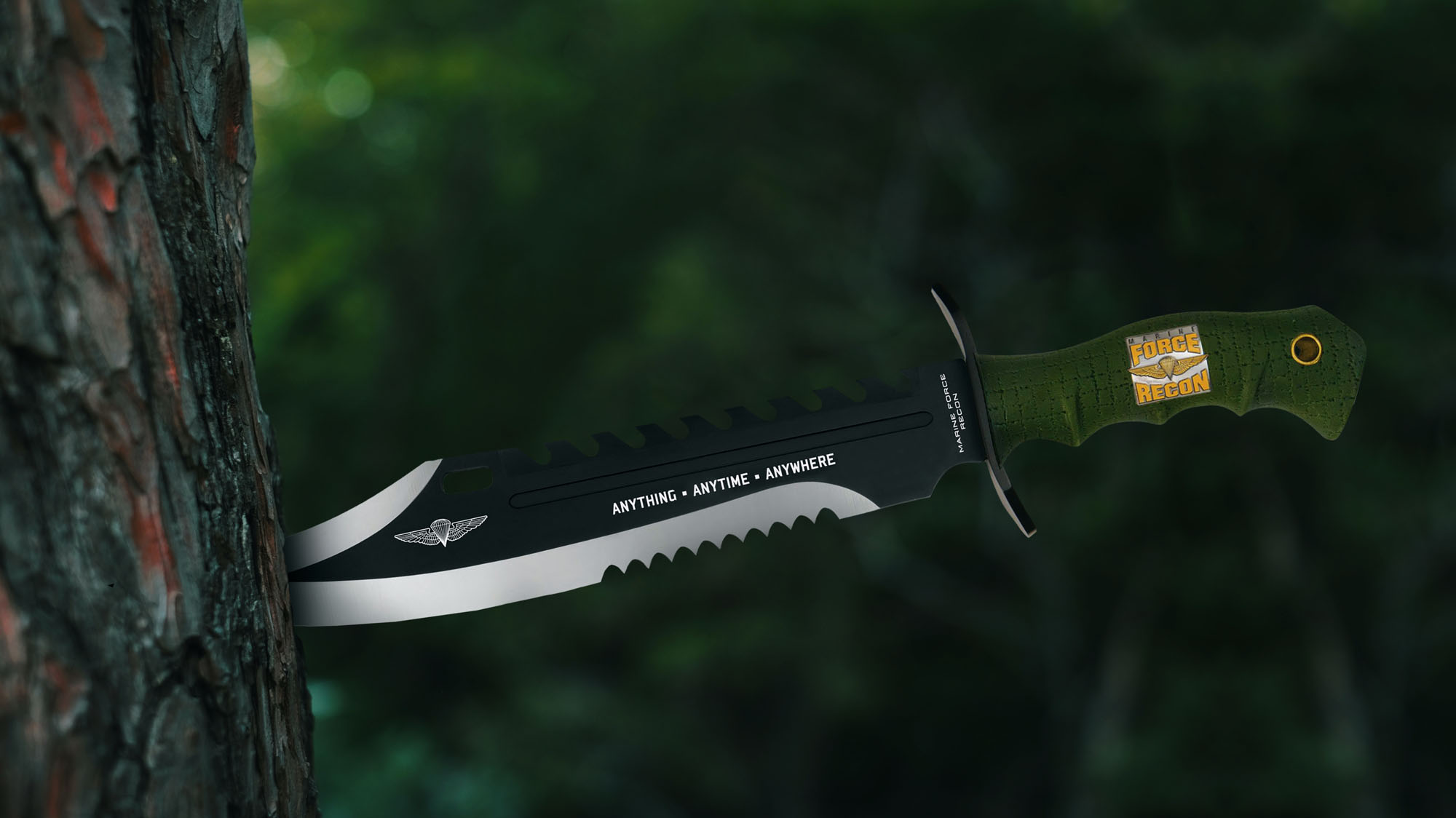 Anytime Anywhere Marine Recon Bowie und Scheide