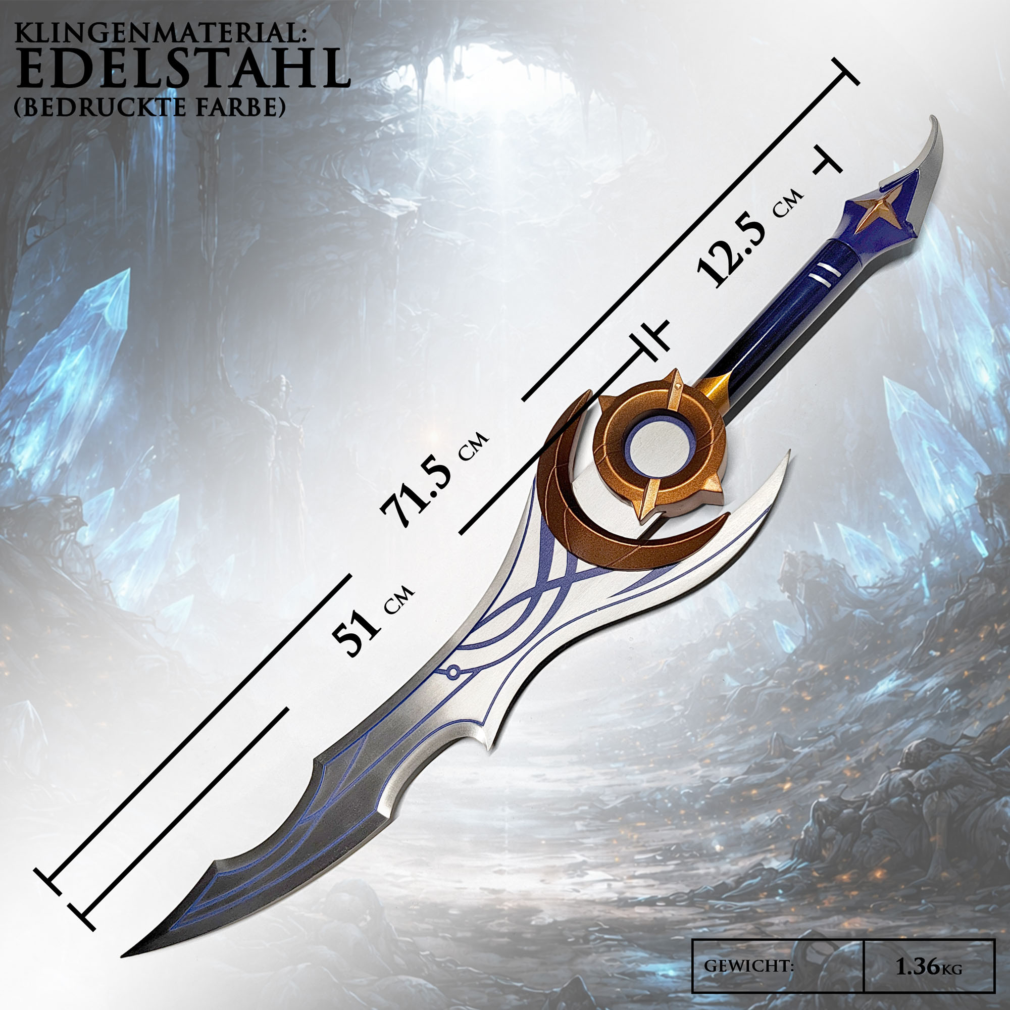 Solo Leveling Night Blade Moon Shadow Schwert Silber 71,5 cm – Anime Replik mit Ständer – Edelstahl Klinge Cosplay Deko Sammlerstück