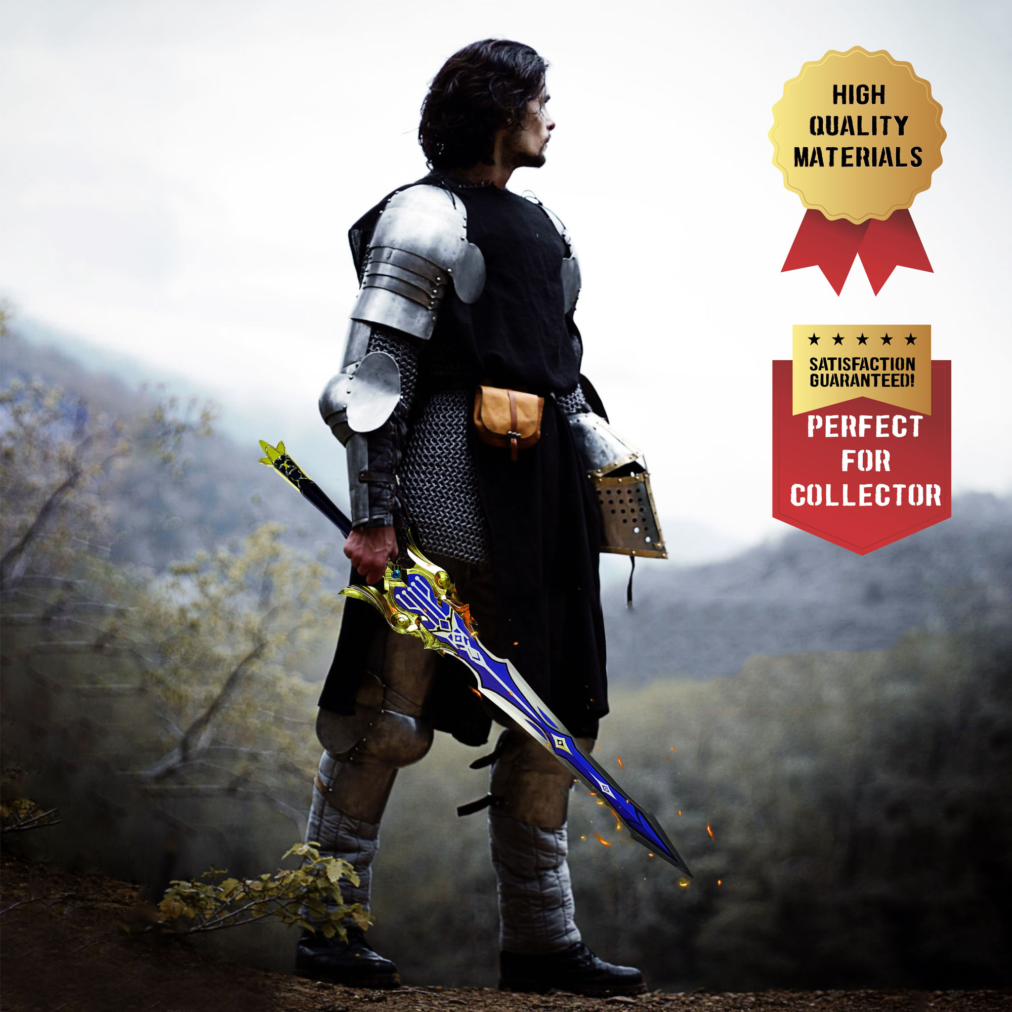 Genshin Impact - Song of Broken Pines Schwert, Genshin Impact Cosplay, Katana Schwert echt Samurai Schwert aus Stahl, Dekoration für einen Sammler oder als Geschenk