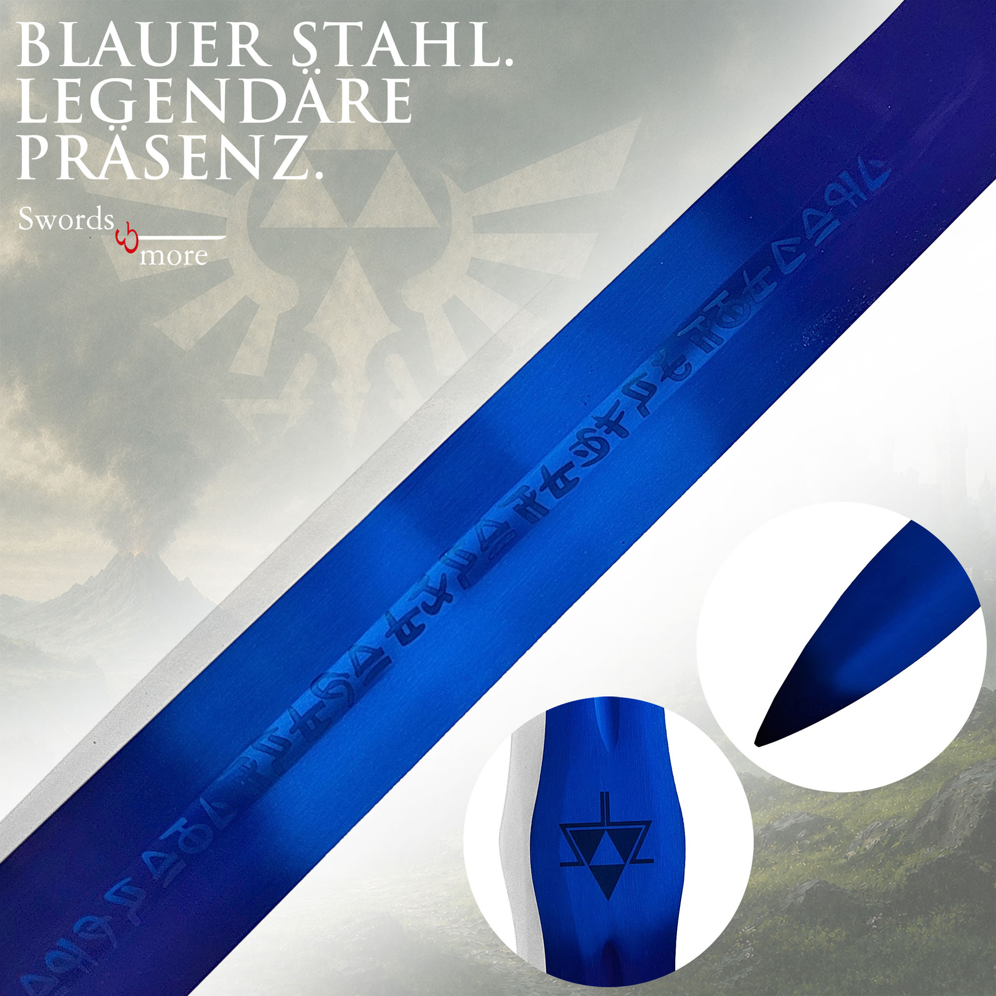 Zelda Master-Schwert Link: XXL Blaue Stahlklinge Replika inkl Scheide 125cm