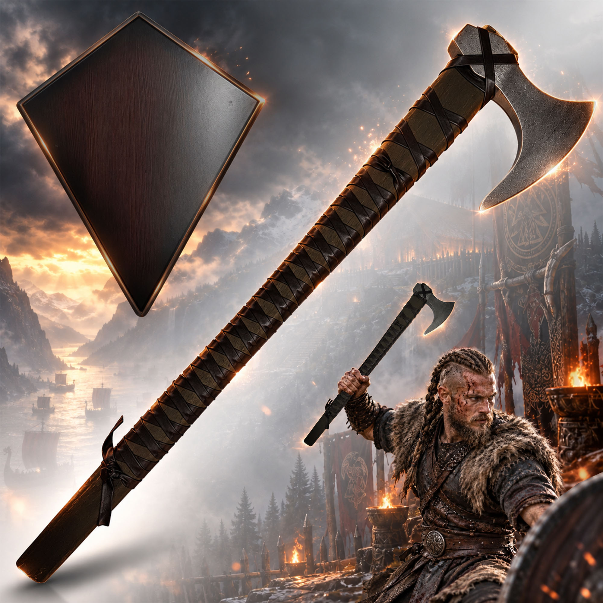 Vikings Ragnar Axt Aus Echtem Stahl Mit Wandtafel Sammlerstück Deko 64,9 cm