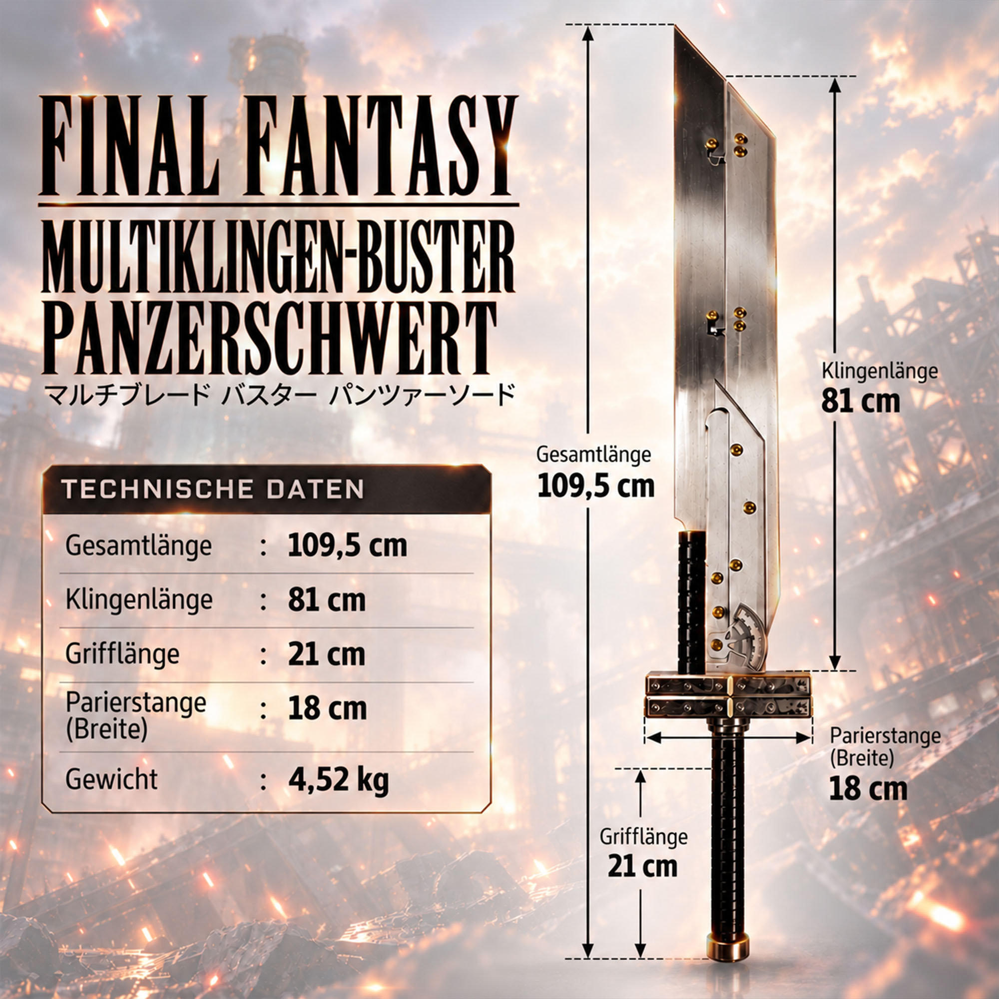 Final Fantasy Buster Schwert 6 In 1 Stahl Replika Cosplay Deko Waffe 110 cm