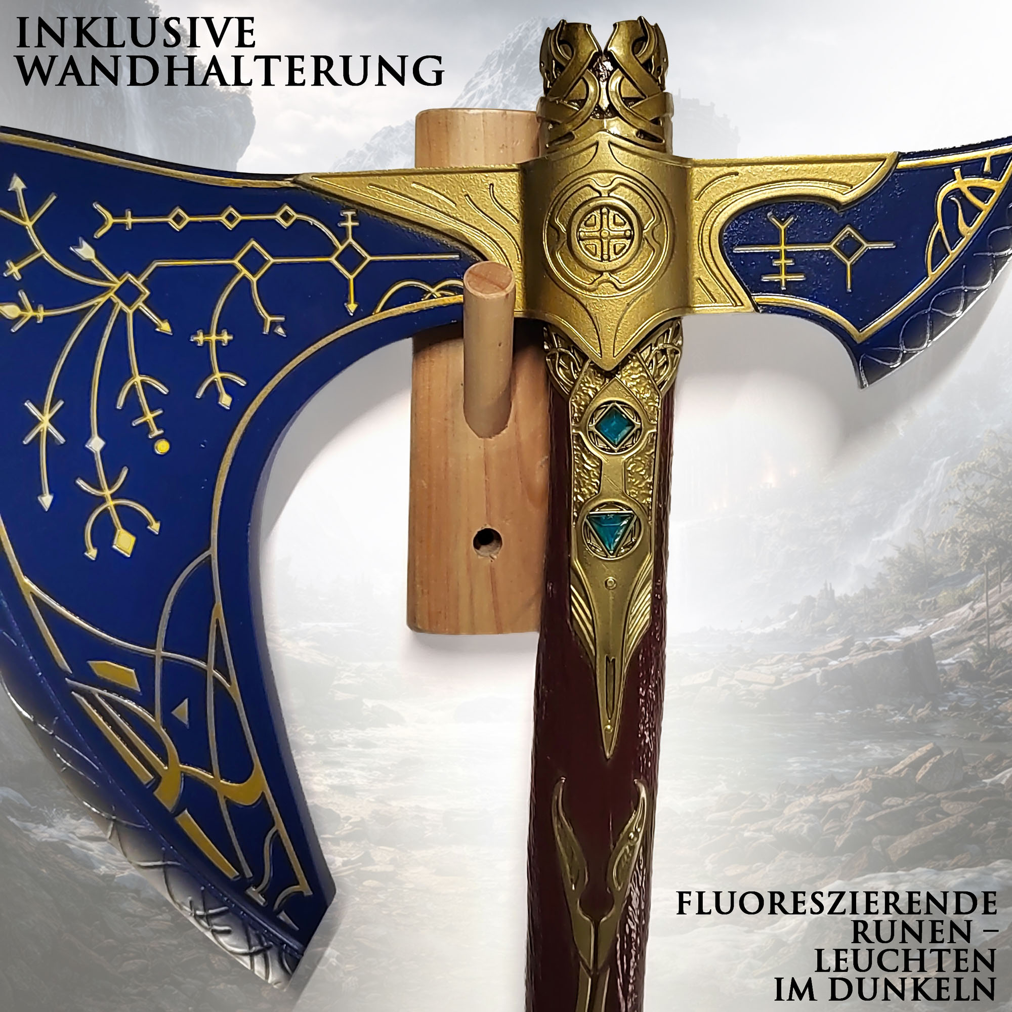 God of War Leviathan Axt 98cm | Massive 4kg Metall Replik mit Leuchteffekt & Wandhalterung | Kratos Waffe mit Stahlkern & Fiber-Griff | Ragnarök Gaming Deko