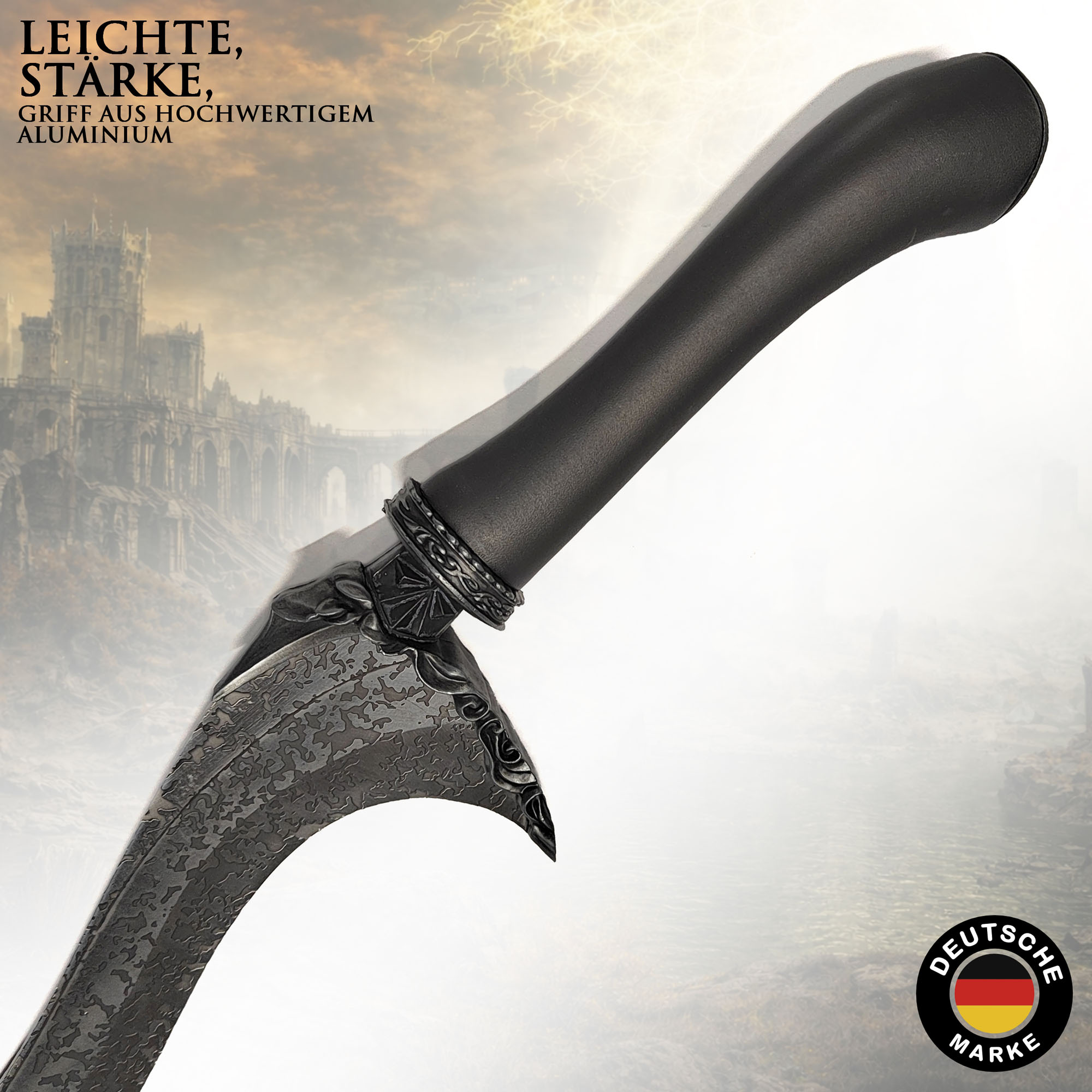 Elden Ring Melina Dolch Klinge des Rufs 55cm mit Ständer | Blade of Calling Stahl Replik mit Aluminium-Griff | Maiden Cosplay Waffe & Gaming Deko