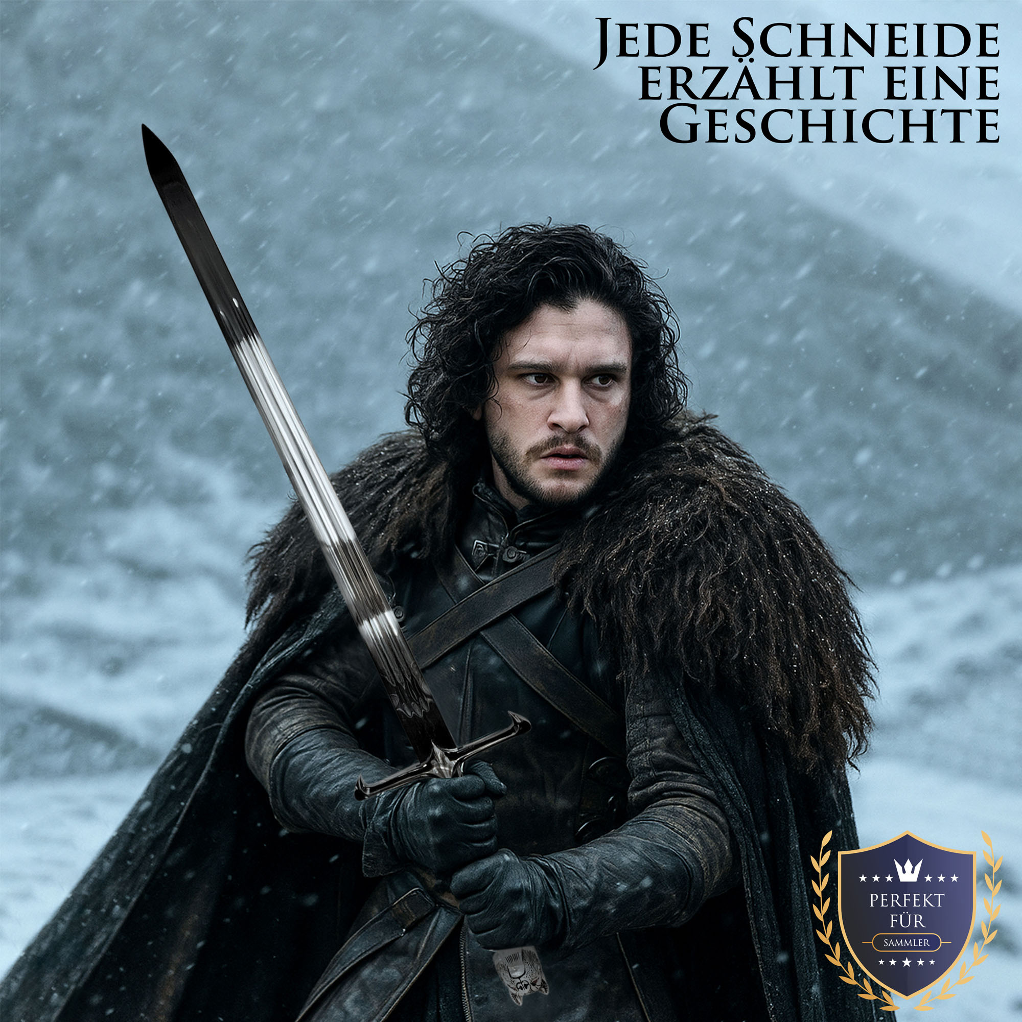 Game of Thrones Schwert Langklaue von Jon Schnee | Longclaw Replik 105cm | Deko Waffe mit Wolfsknauf & Wandhalterung | GoT Sammlerschwert