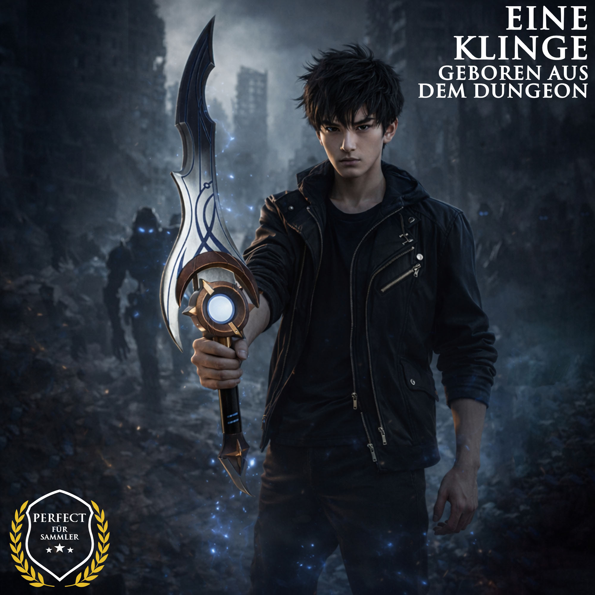 Solo Leveling Night Blade Moon Shadow Schwert Silber 71,5 cm – Anime Replik mit Ständer – Edelstahl Klinge Cosplay Deko Sammlerstück