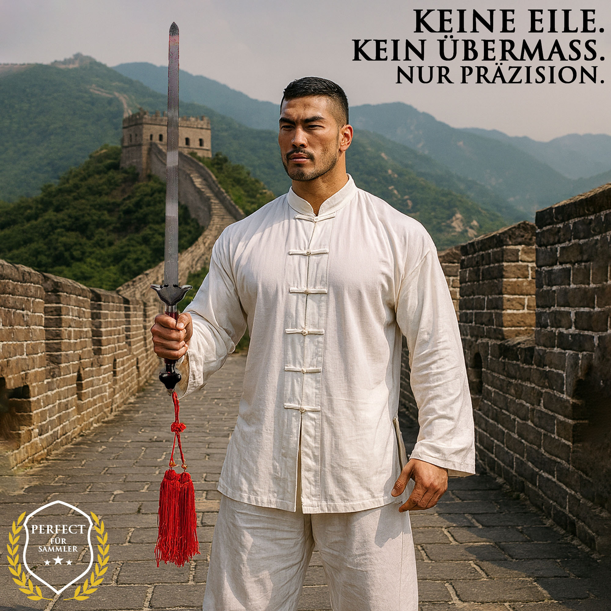 Tai Chi Schwert Jian kurz 56cm Klinge | Leichtes Übungsschwert für Kinder & Einsteiger | Festes Chinesisches Schwert mit Holzscheide & Tasche | Kung Fu & Qigong
