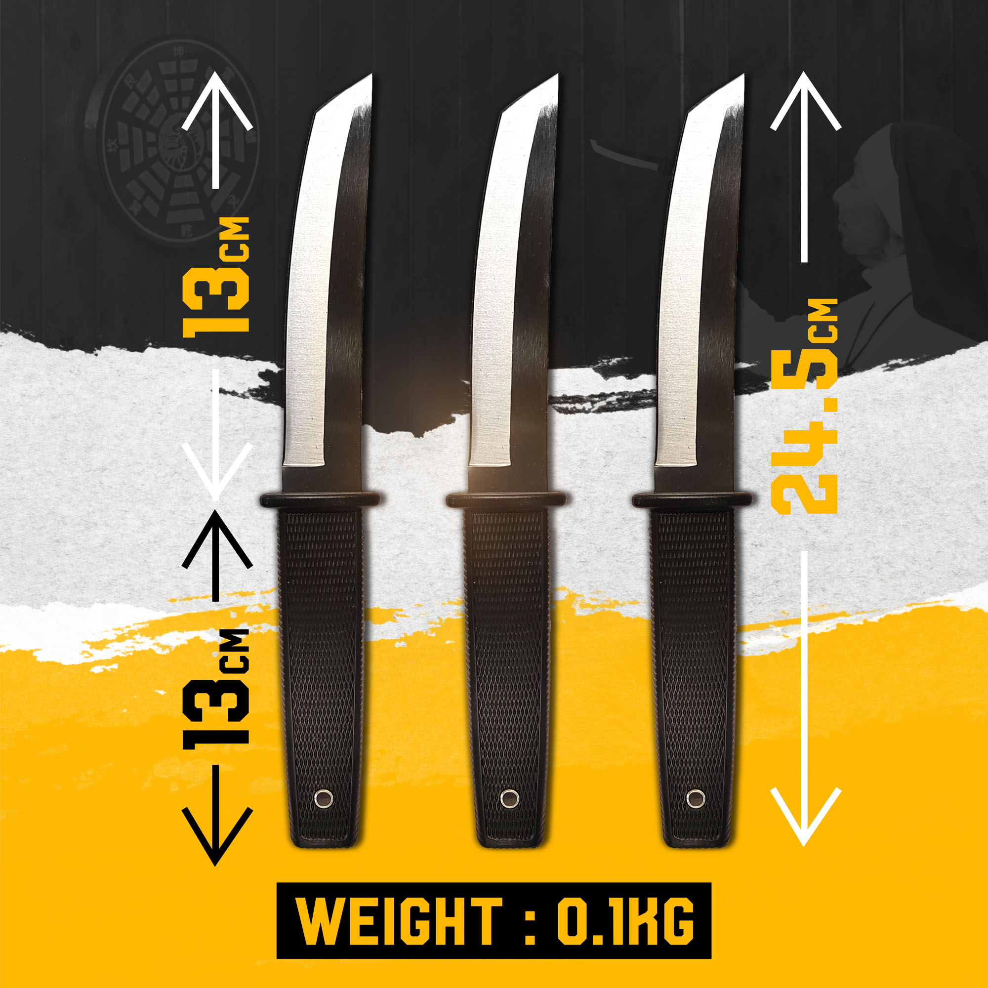 3 Tanto-Wurfmesser mit Kydex-Scheide & Tek-Lok System