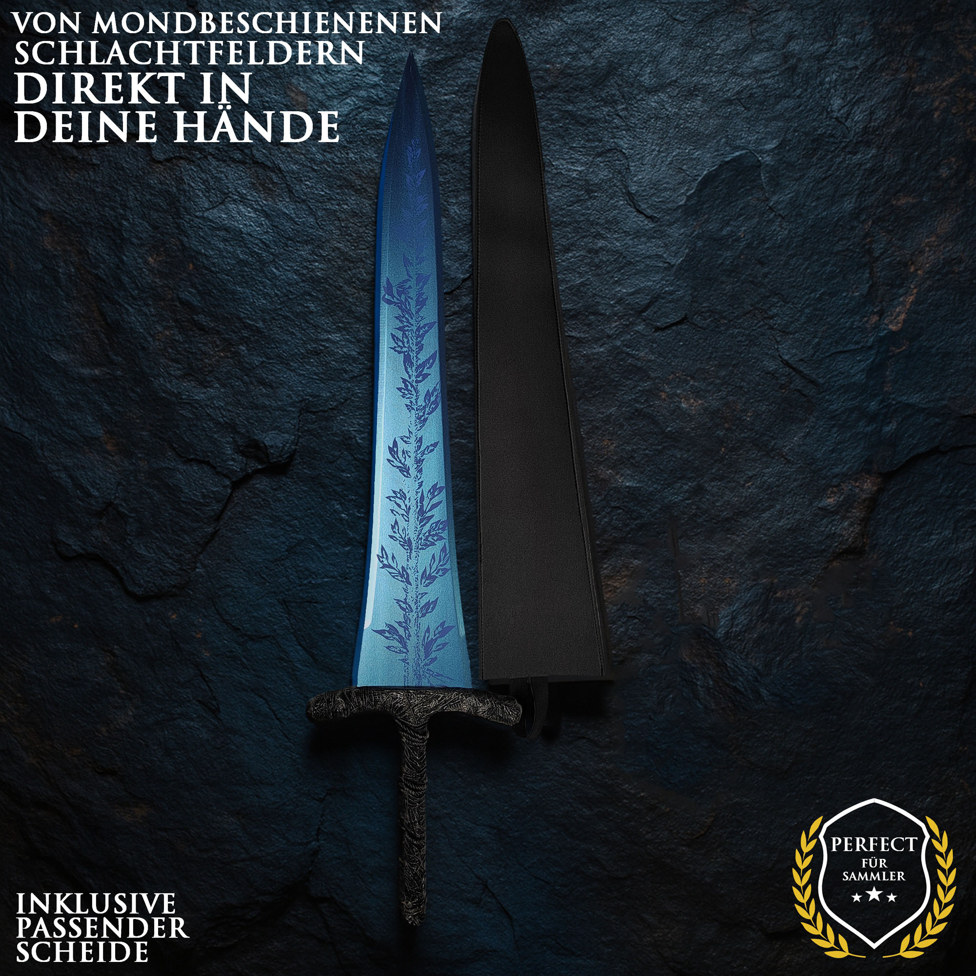 Elden Ring Dark Moon Großschwert Holz mit Scheide 126cm | Rannis Dunkelmond Replik aus Bambus | Leichtes Cosplay Schwert & Deko Waffe | Con-Safe Kostümzubehör