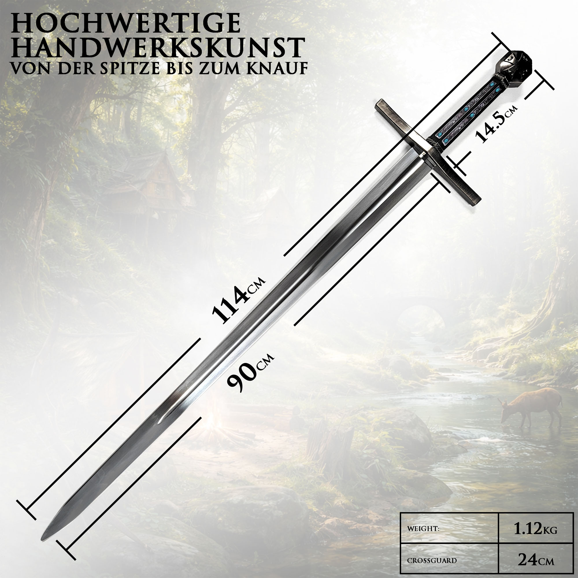 Robin Hood Schwert 114cm | Mittelalter Filmschwert aus Stahl mit Holzgriff & Wandhalter | Prinz der Diebe Replik | Kostümwaffe & Deko für Sammler